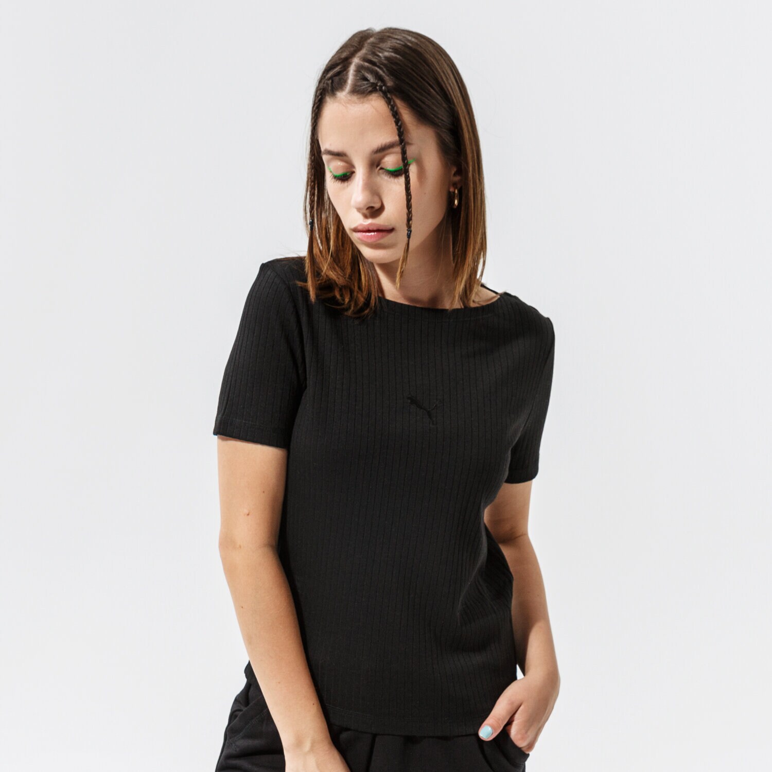 Femei tricou PUMA TRICOU HER RIBBED SLIM TEE - PUMA BLACK 53191701 Negru