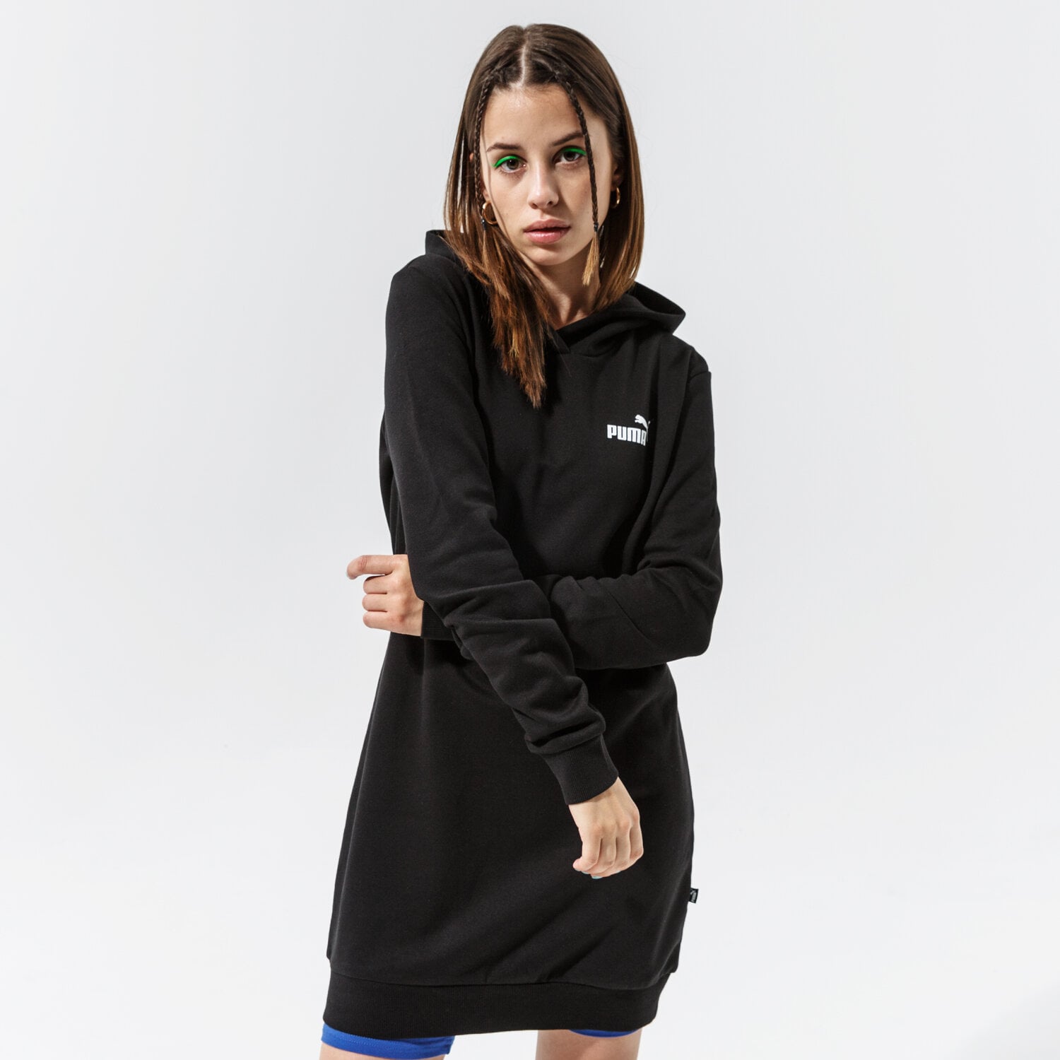 Femei rochii și fuste PUMA ROCHIE ESS HOODED TRENINGS FL - PUMA BLACK 58912901 Negru