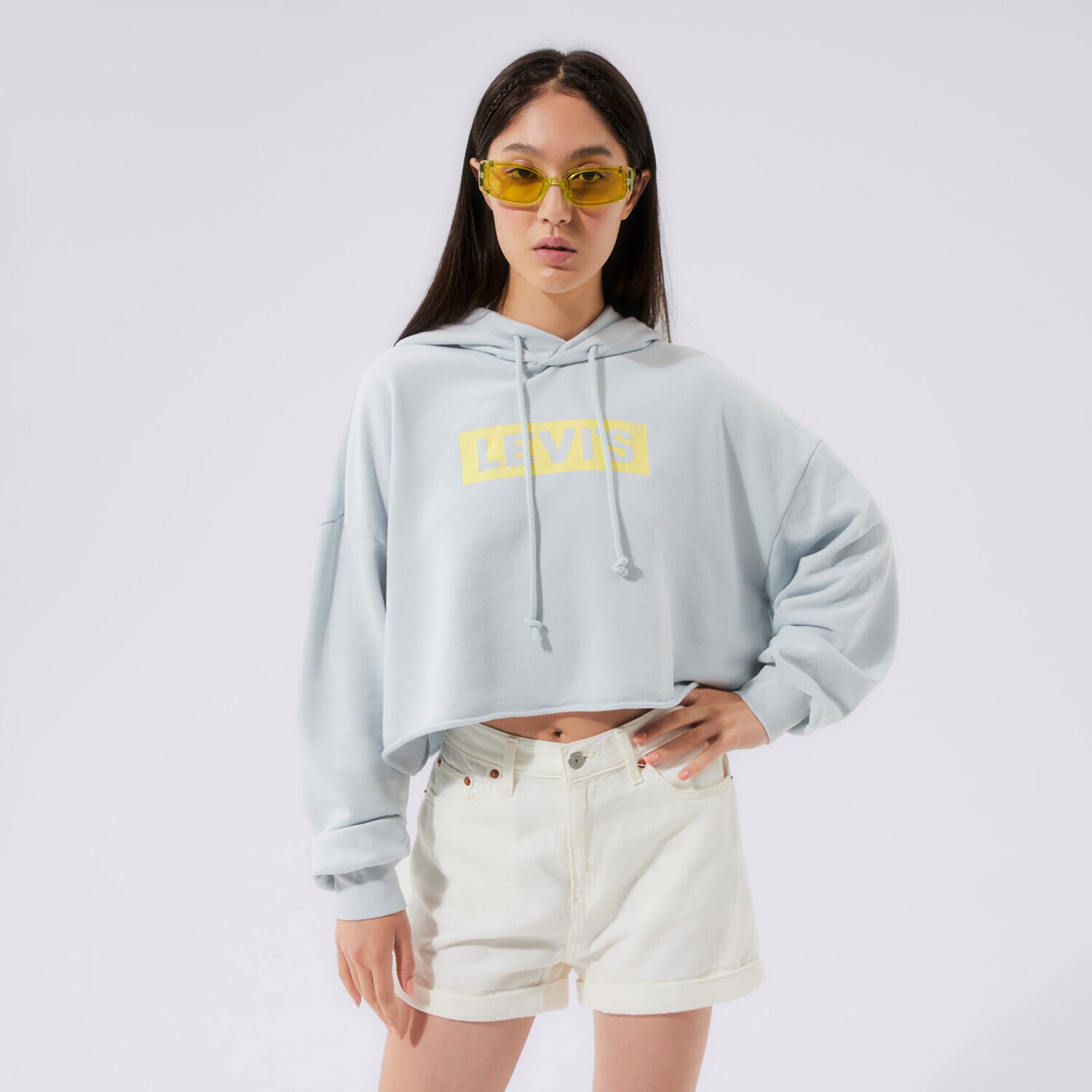 Femei bluză LEVI'S BLUZĂ CU GLUGĂ GRAPHIC CROP PRISM T3 A0889-0010 Albastru