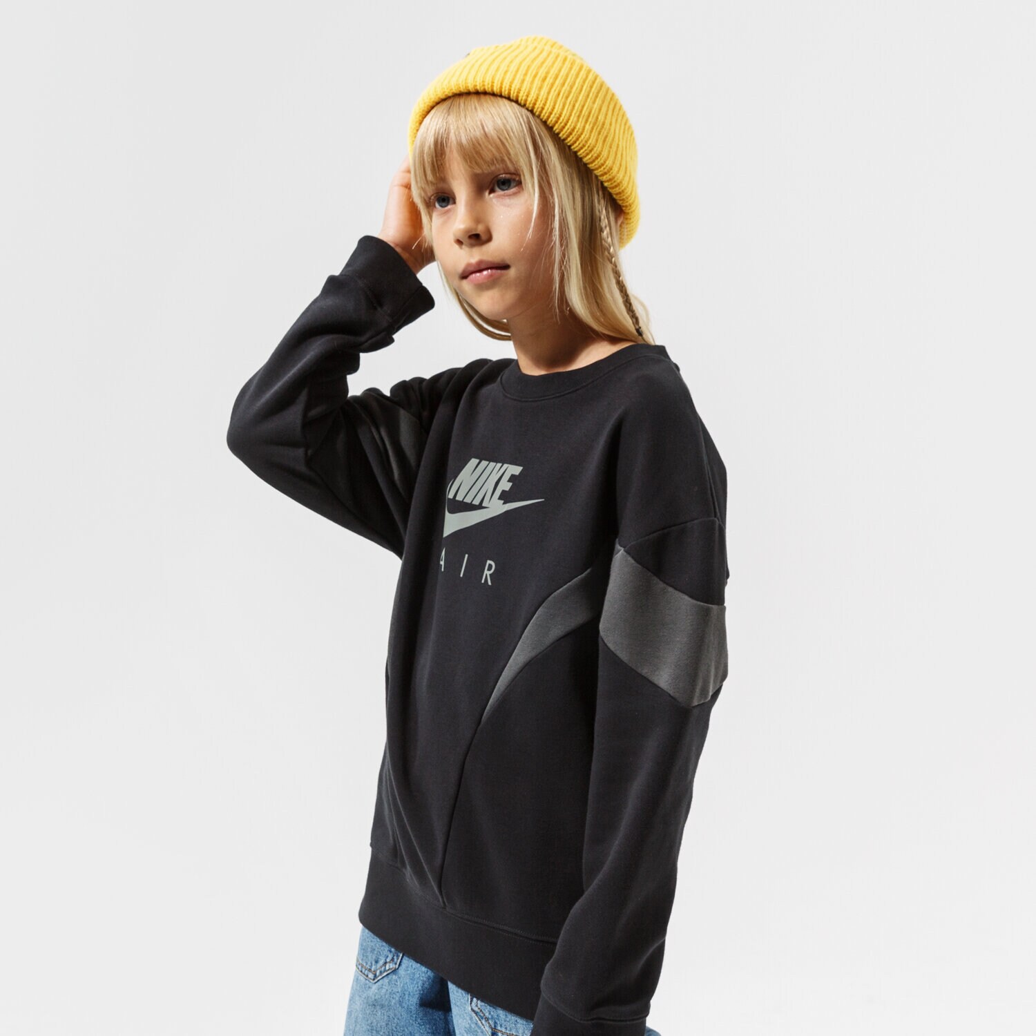 Copii bluză NIKE GIRLS' AIR BOYFRIEND CREW SWEATSHIRT JUNIOR GIRL DD7135-010 Negru