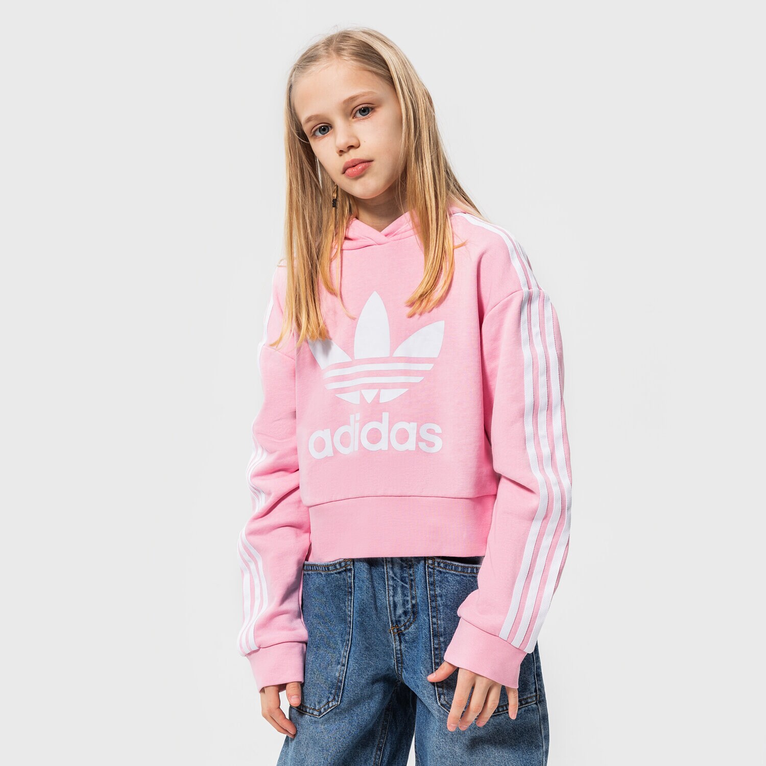 Copii bluză ADIDAS BLUZĂ CU GLUGĂ CROPPED HOODIE GIRL HD2008 Roz