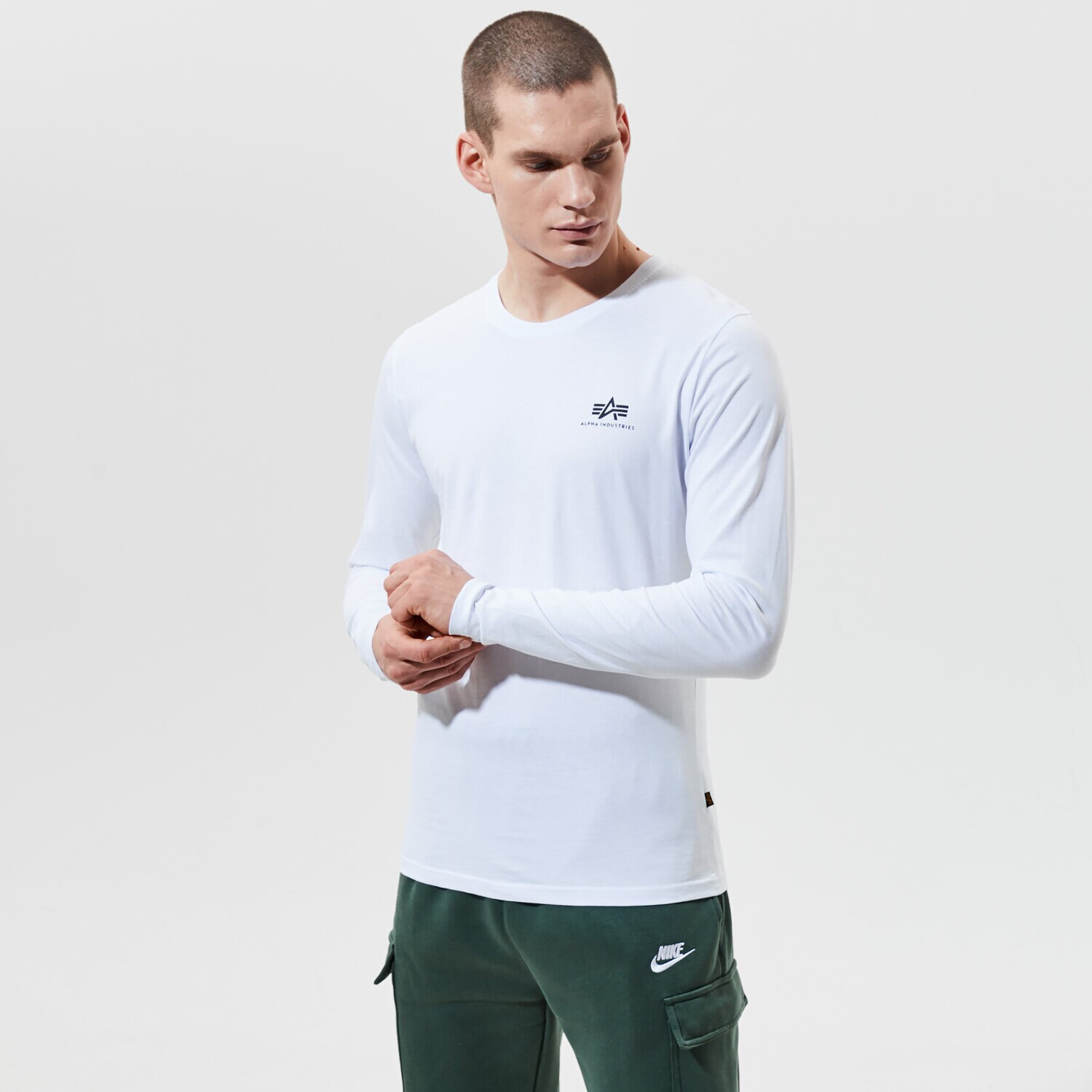 Bărbați tricou ALPHA INDUSTRIES TRICOU BASIC LS SMALL LOGO 198517-09 Alb