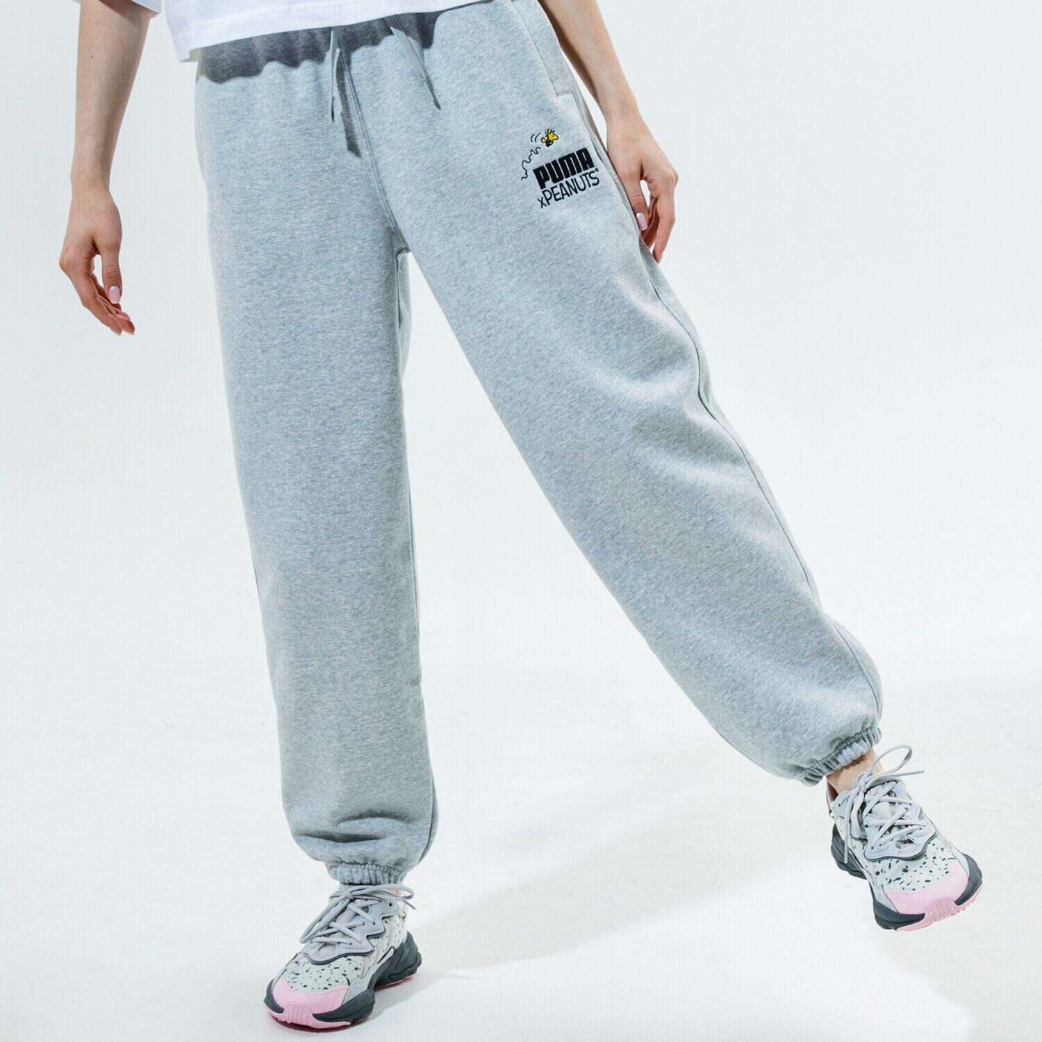 Femei pantaloni PUMA PANTALONI PUMA X PEANUTS W SWEATPANTS 53116004 Gri