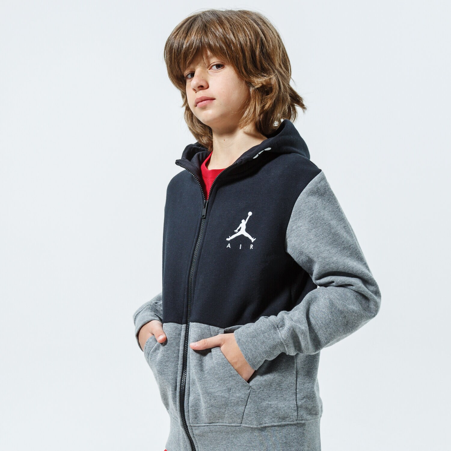 Copii bluză JORDAN BLUZĂ CU GLUGĂ JUMPMAN AIR FLEECE FZ 957583-K6N Gri