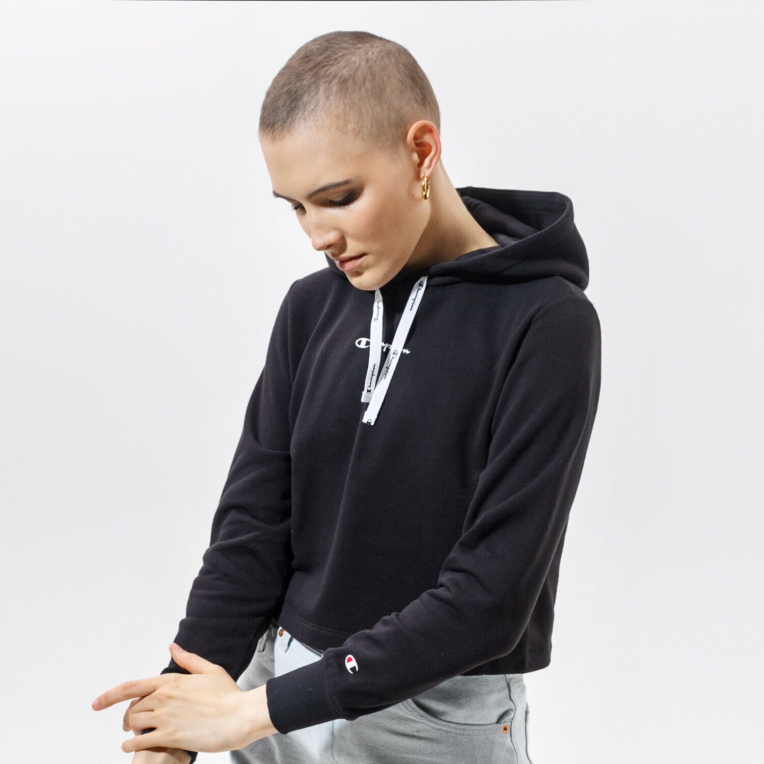 Femei bluză CHAMPION BLUZĂ CU GLUGĂ HOODED SWEATSHIRT 112586KK001 Negru