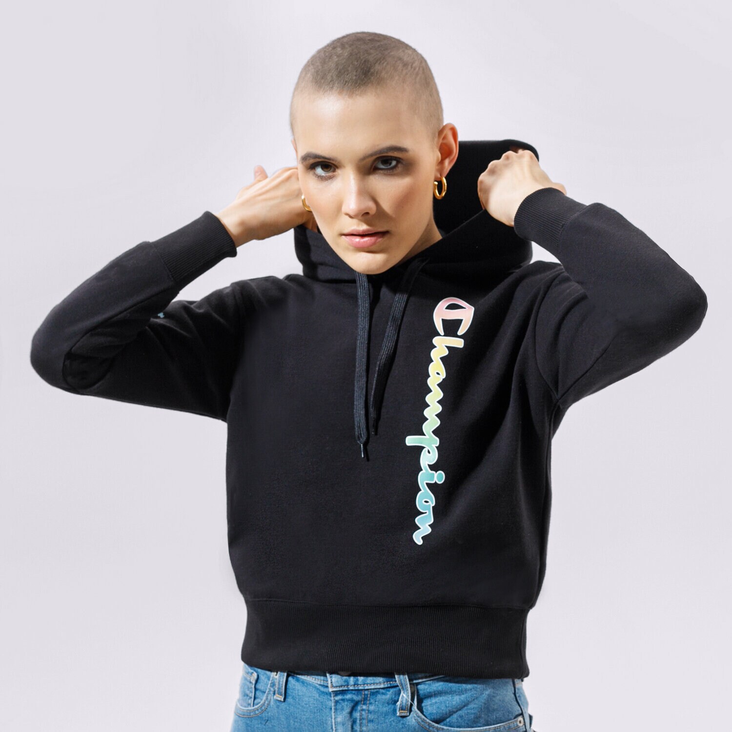 Femei bluză CHAMPION BLUZĂ CU GLUGĂ HOODED SWEATSHIRT 114076KK001 Negru