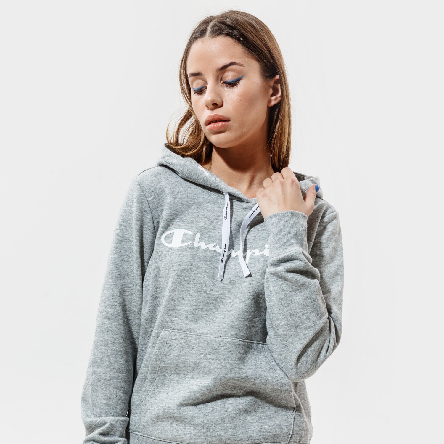 Femei bluză CHAMPION BLUZĂ CU GLUGĂ HOODED SWEATSHIRT 112580EM029 Gri