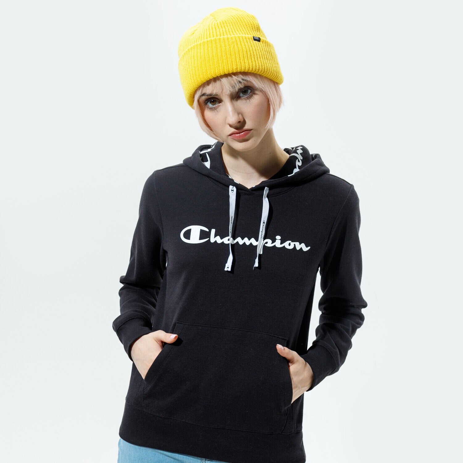 Femei bluză CHAMPION BLUZĂ CU GLUGĂ HOODED SWEATSHIRT 112580KK001 Negru