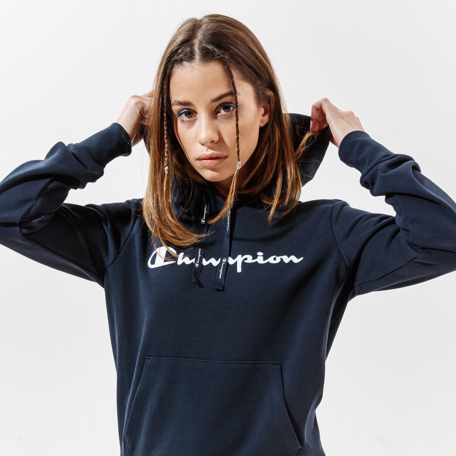 Femei bluză CHAMPION BLUZĂ CU GLUGĂ HOODED SWEATSHIRT 112580BS501 Bleumarin