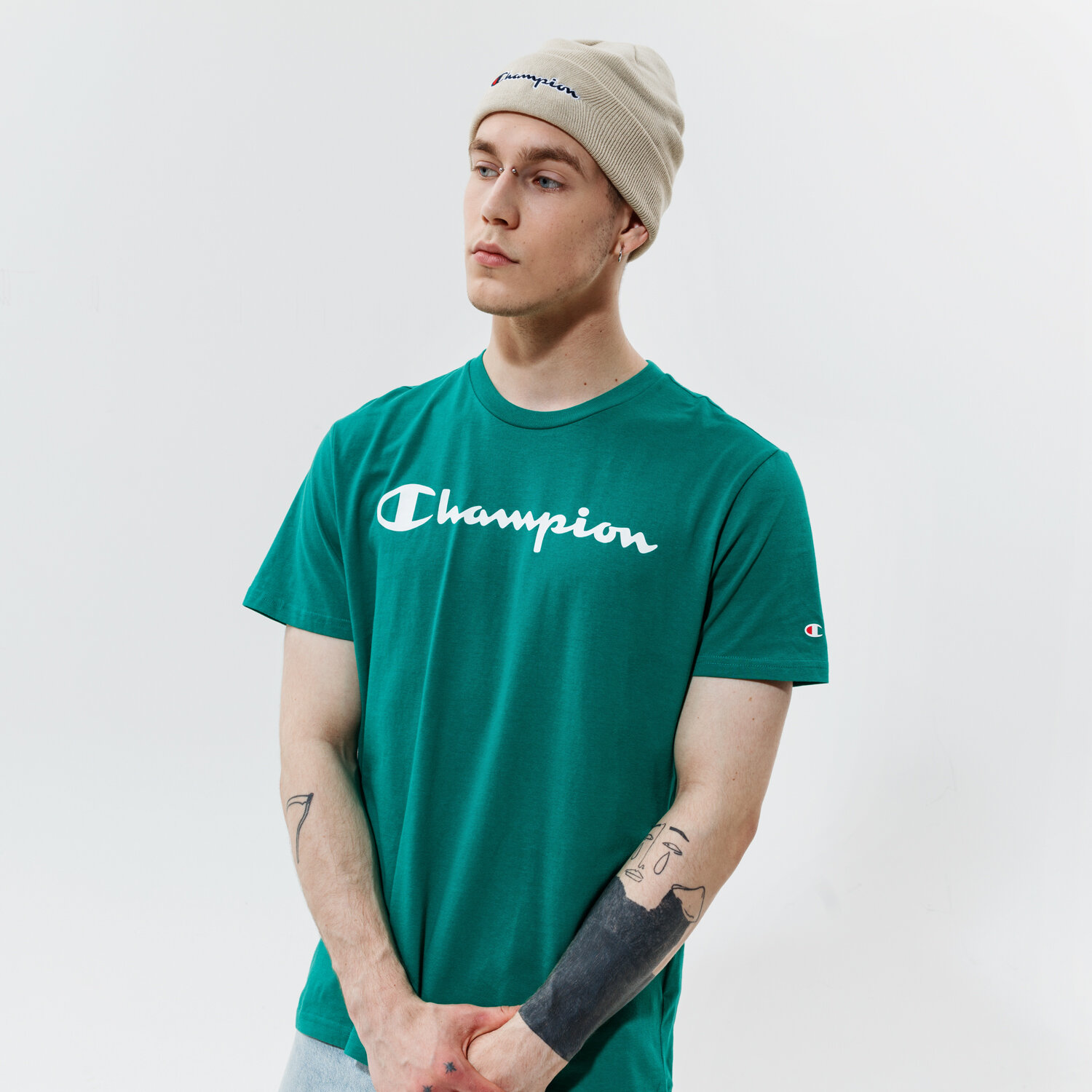 Bărbați tricou CHAMPION TRICOU CREWNECK TRICOU 216957GS040 Verde