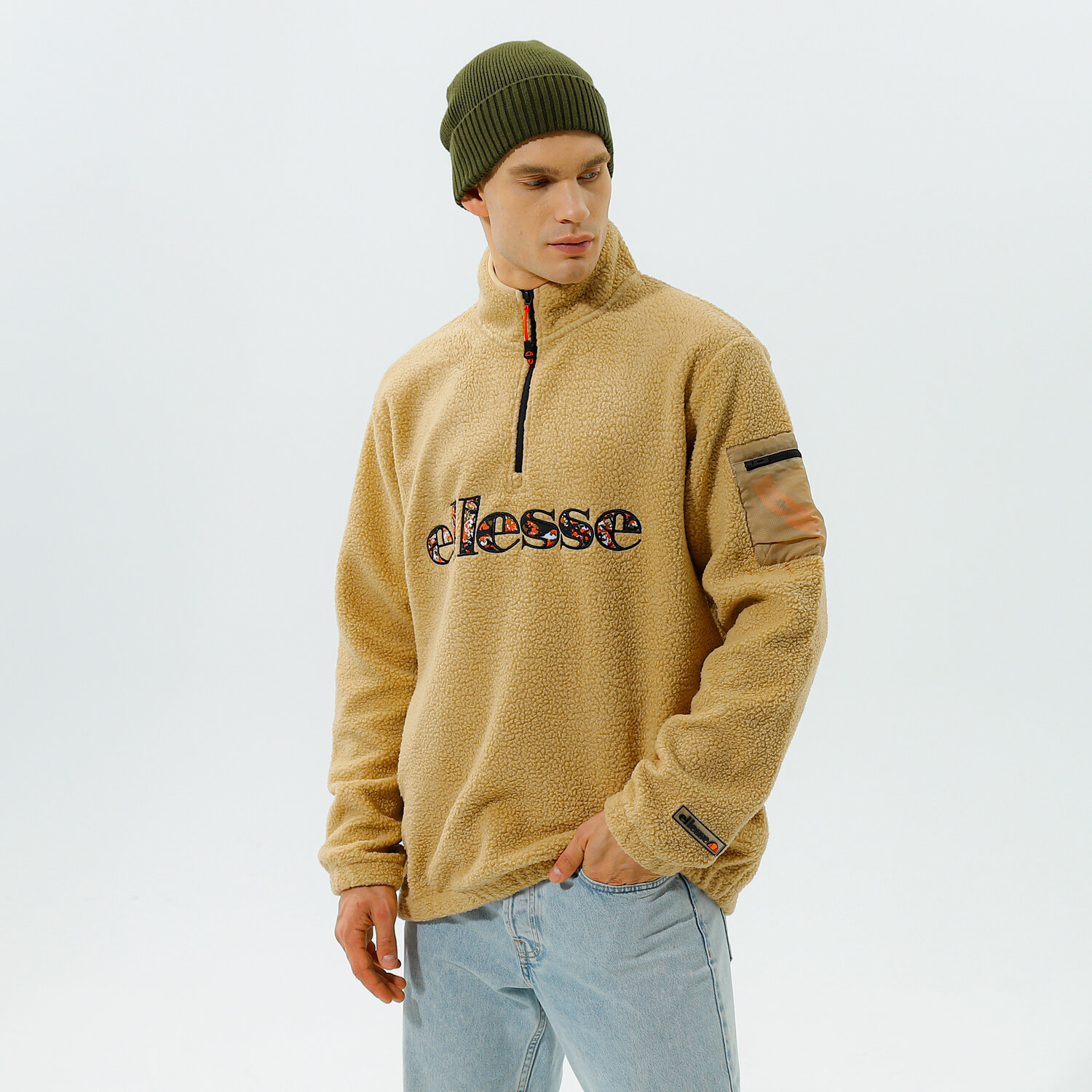 Bărbați bluză ELLESSE POLAR TRAVESTIMENTO 1/2 ZIP TOP BEIGE SHK12447214 Bej