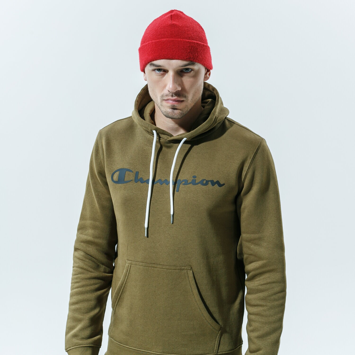 Bărbați bluză CHAMPION BLUZĂ CU GLUGĂ HOODED SWEATSHIRT 214743MS549 Kaki