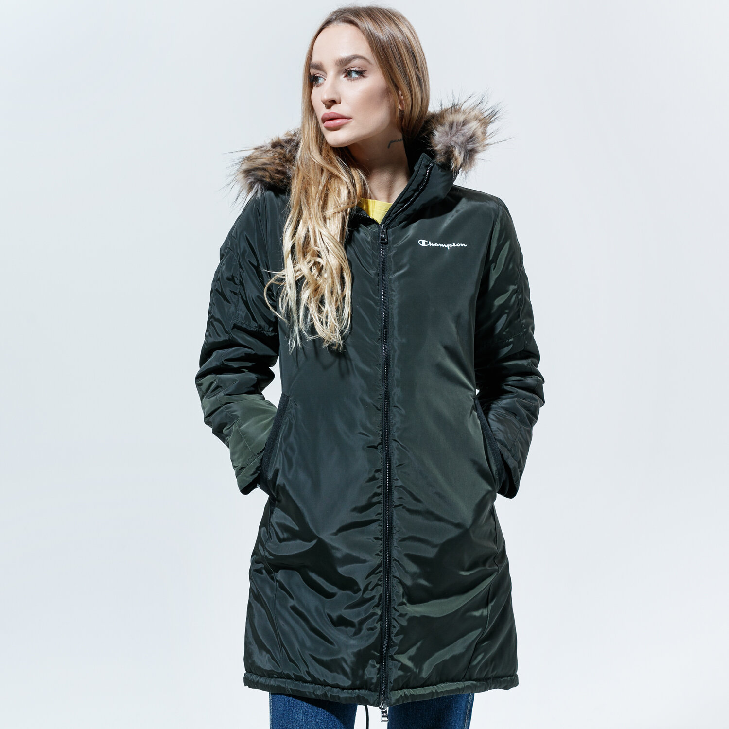 Femei geacă de iarnă CHAMPION JACHETĂ DE IARNĂ PARKA JACKET WW 114371GS547 Kaki