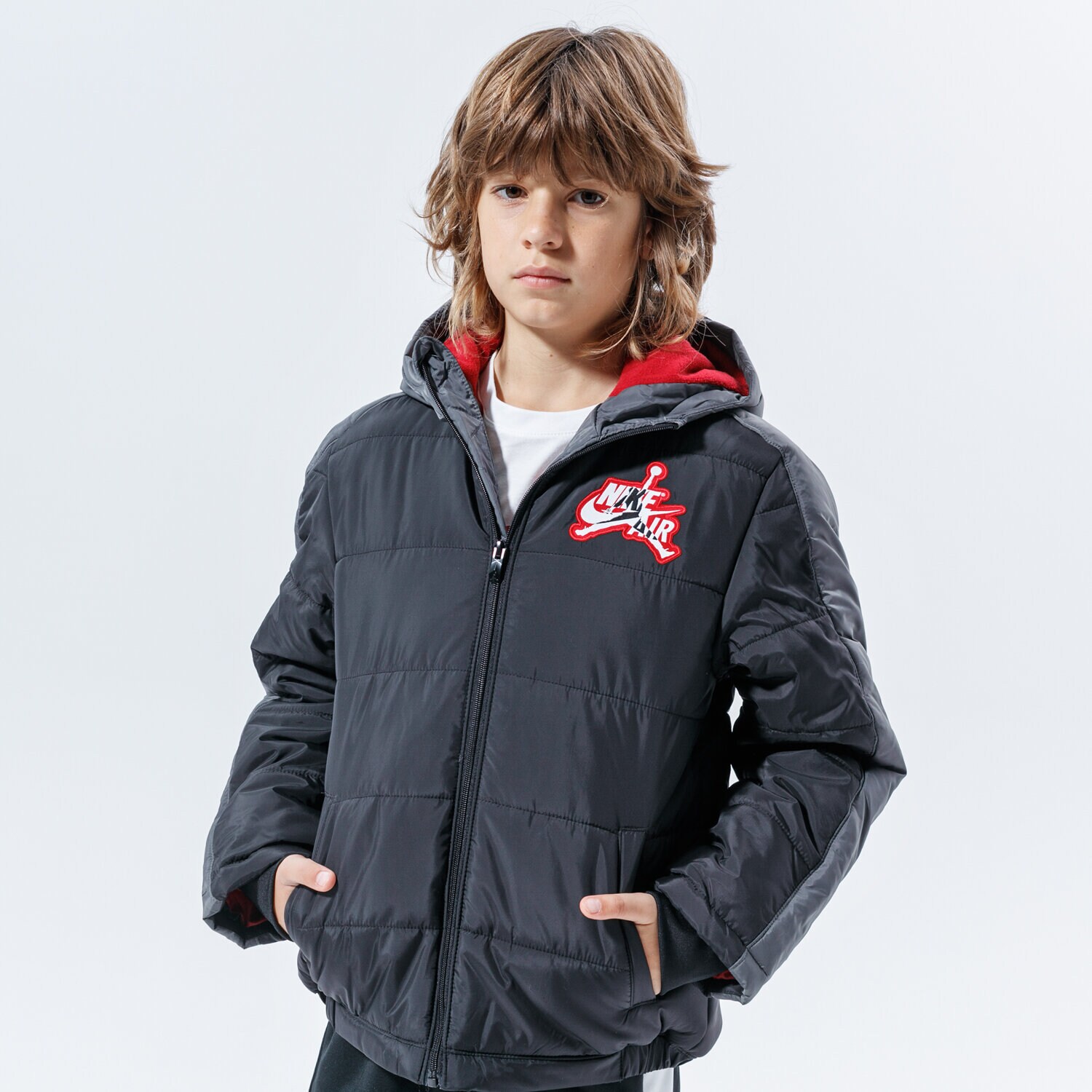 Jachetă de sezon pentru copii (primăvară/toamnă) JORDAN BLUZĂ CU GLUGĂ JUMPMAN CLASSIC PUFFER JKT 957917-023 Negru