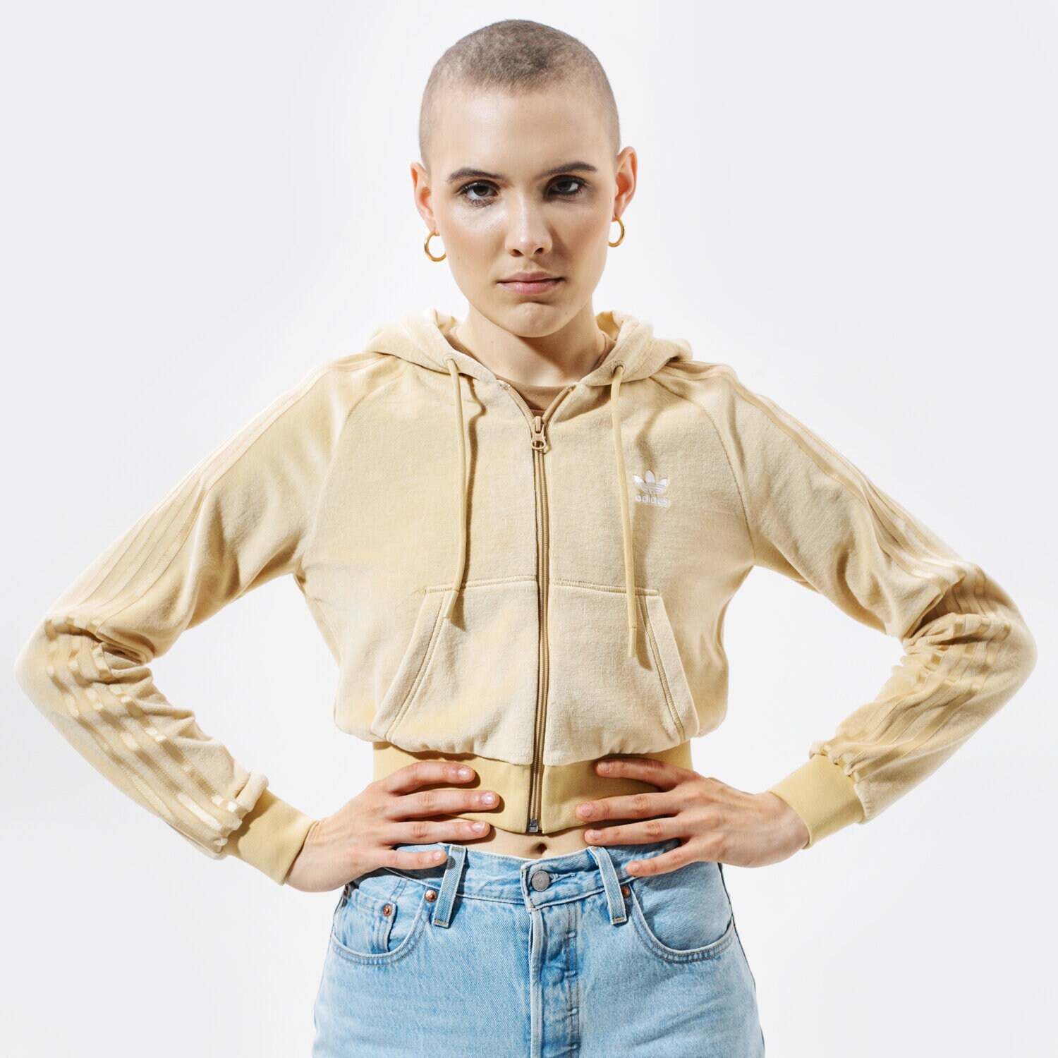Femei bluză ADIDAS BLUZĂ CU GLUGĂ CROP FZ HOOD H18826 Kaki