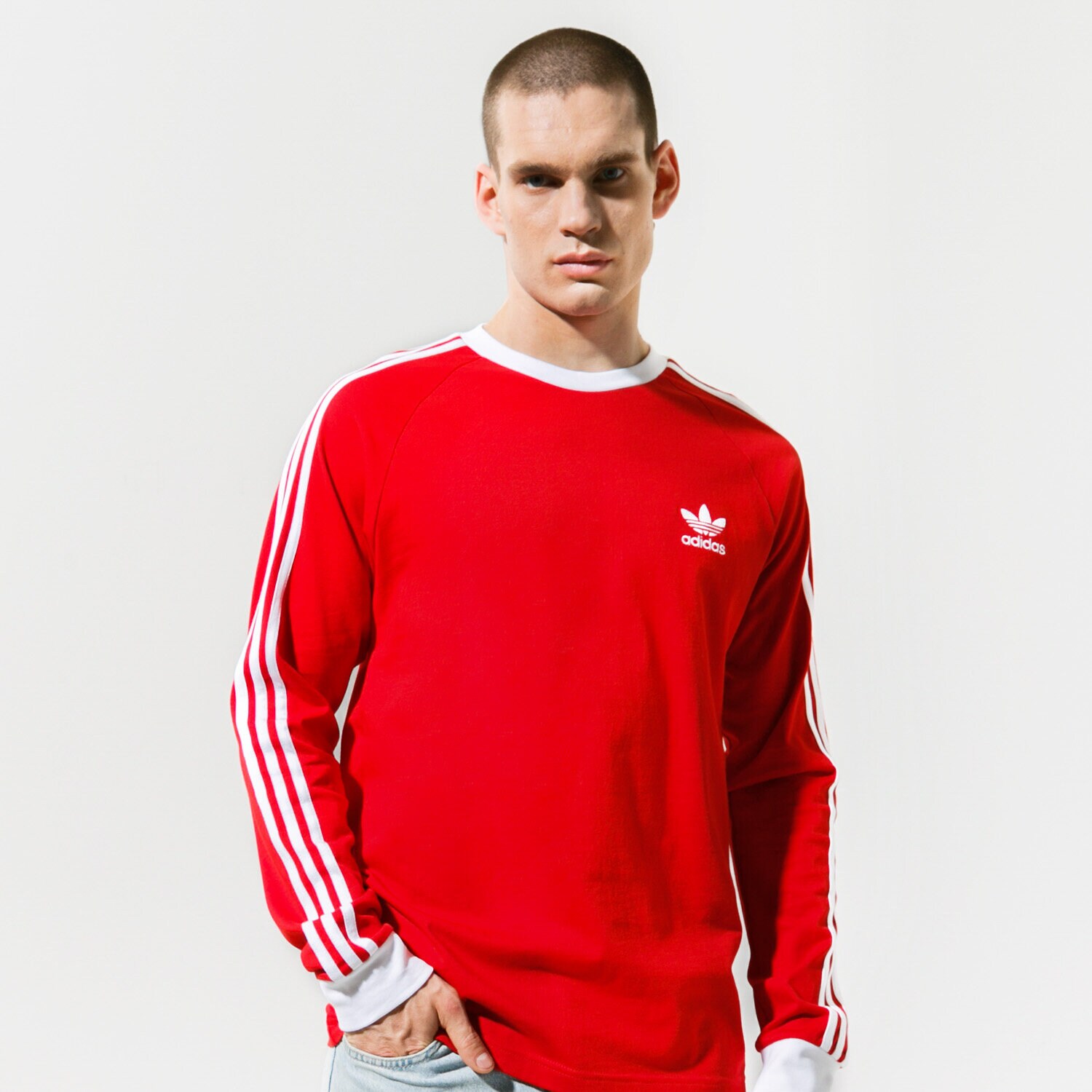 Bărbați tricou ADIDAS TRICOU 3-STRIPES LS T GN3489 Roșu