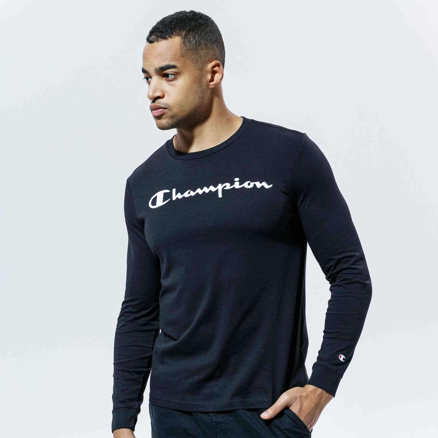 Bărbați tricou CHAMPION TRICOU CREWNECK LONG SLEEVE TRICOU 214748KK001 Negru