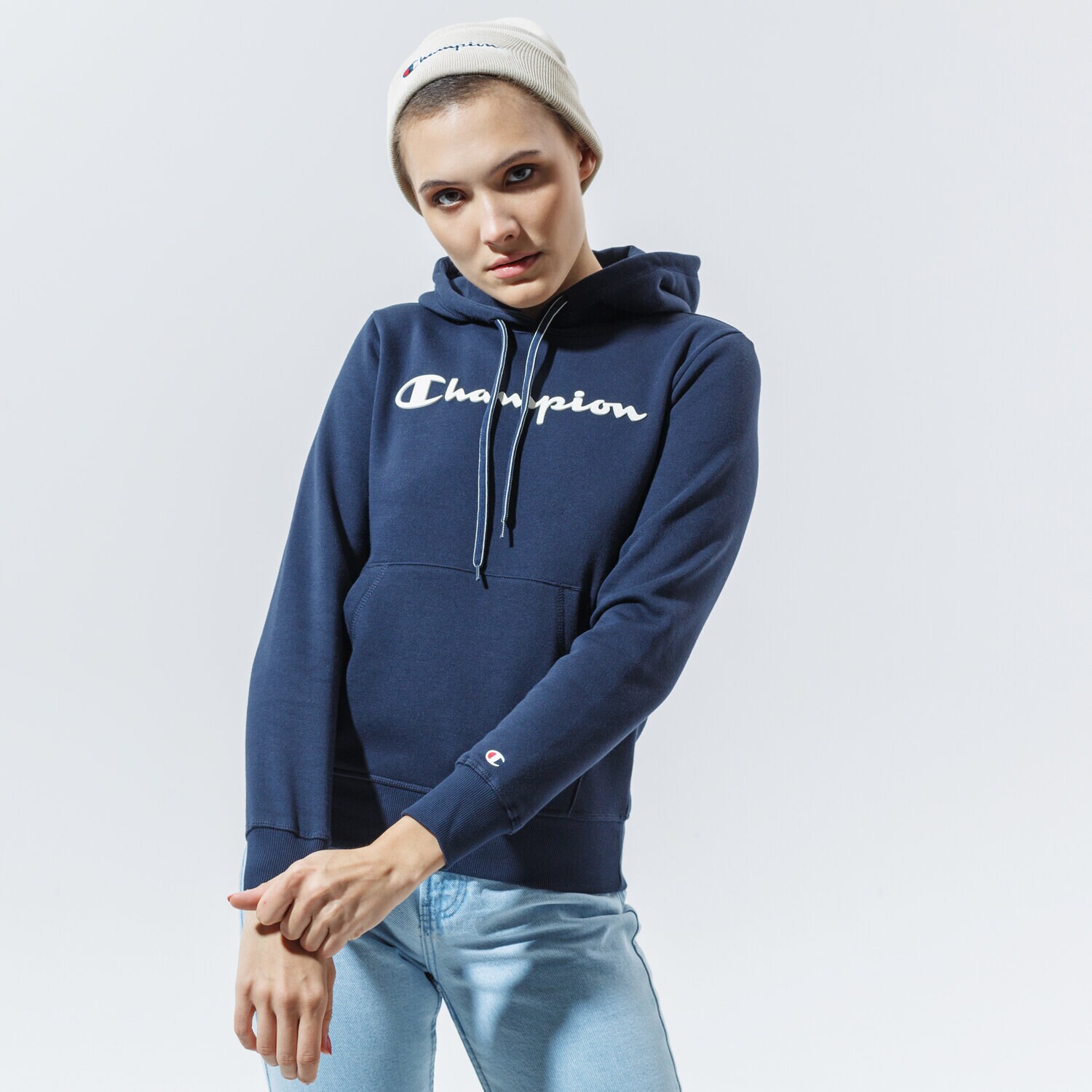 Femei bluză CHAMPION BLUZĂ CU GLUGĂ HOODED SWEATSHIRT 113207BS501 Bleumarin