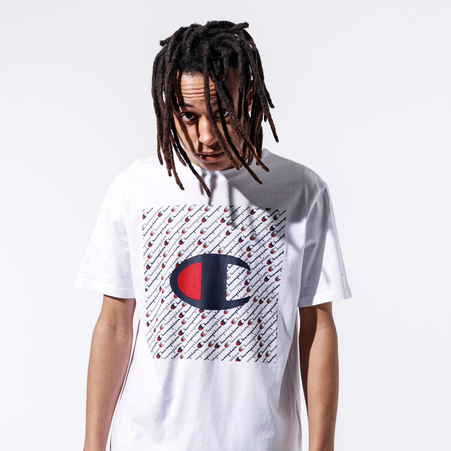 Bărbați tricou CHAMPION TRICOU ALL OVER SQUARE TEE 215281WW001 Alb
