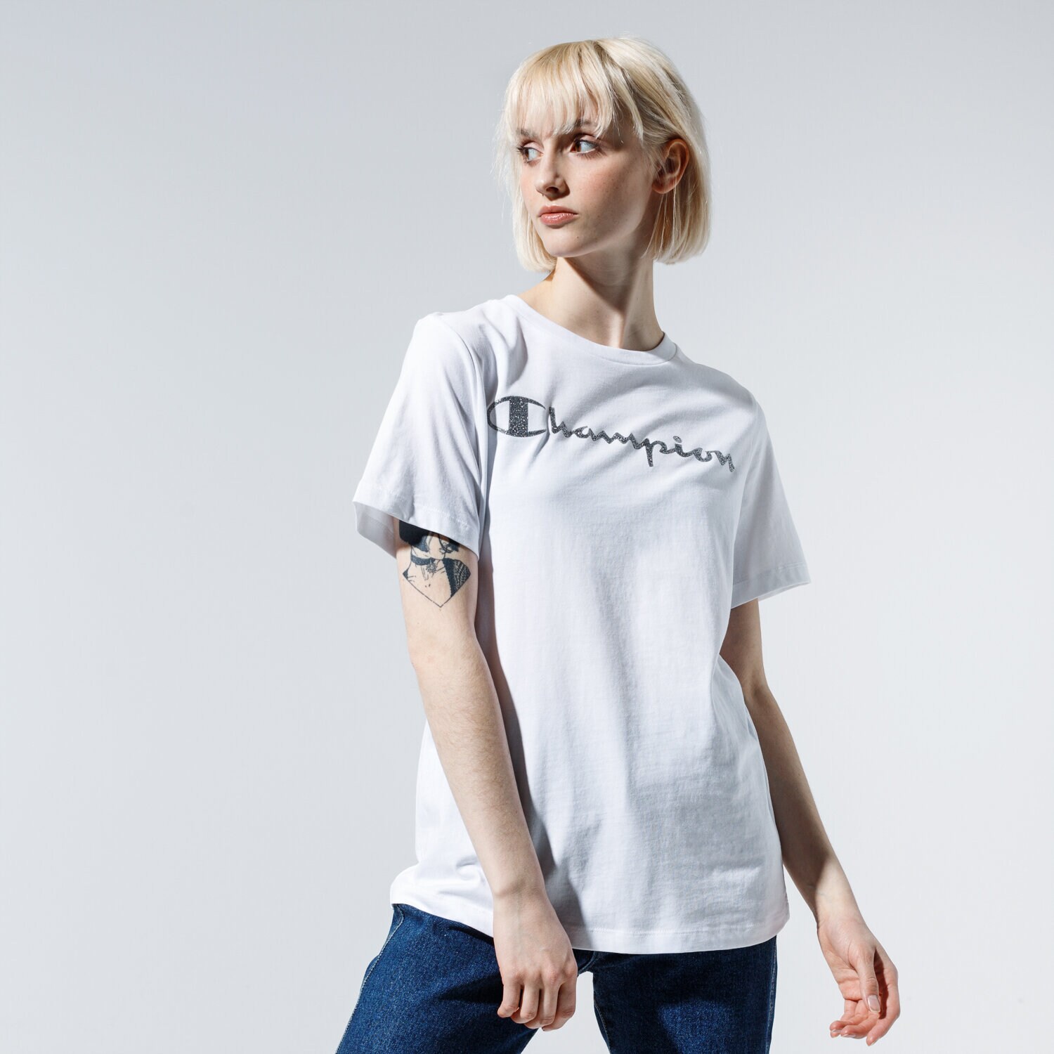 Femei tricou CHAMPION TRICOU LADY SHINE LOGO TEE 113863WW001 Alb