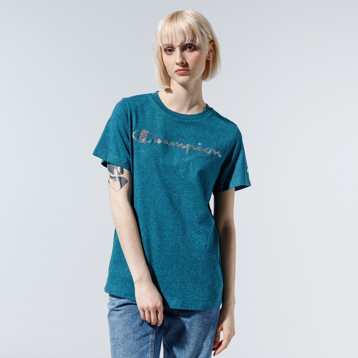 Femei tricou CHAMPION TRICOU LADY SHINE LOGO TEE 113863GS555 Verde