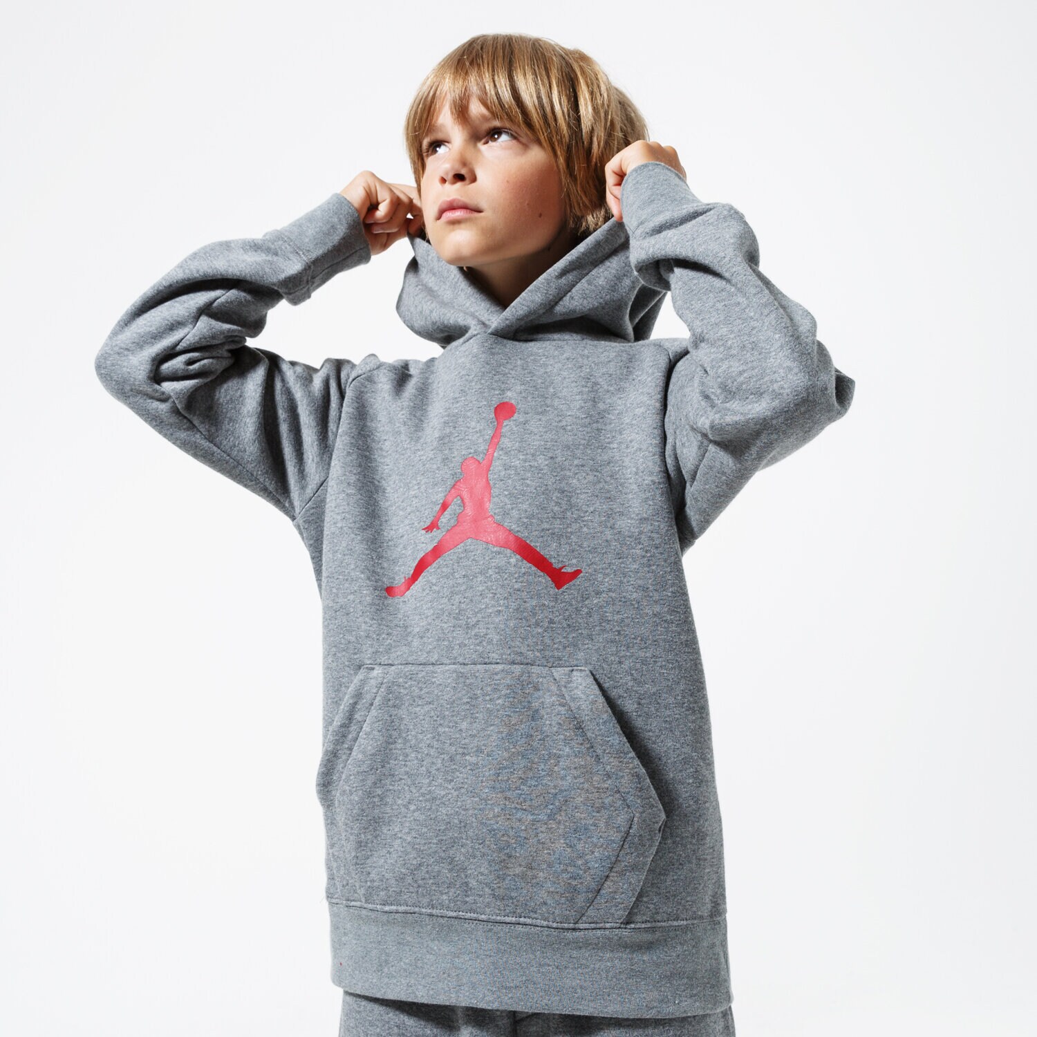 Copii bluză JORDAN BLUZĂ CU GLUGĂ JDB JUMPMAN LOGO BOY 956326-GEH Gri