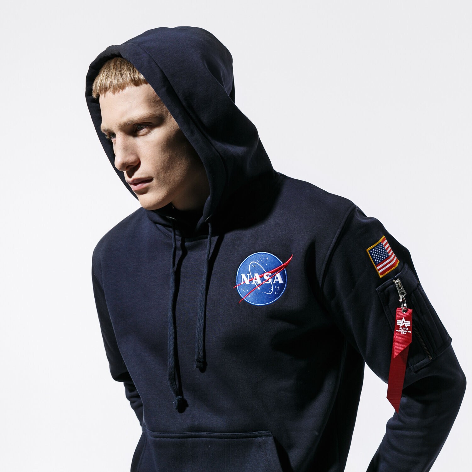 Bărbați bluză ALPHA INDUSTRIES BLUZĂ CU GLUGĂ SPACE SHUTTLE HOODY 178317-07 Bleumarin