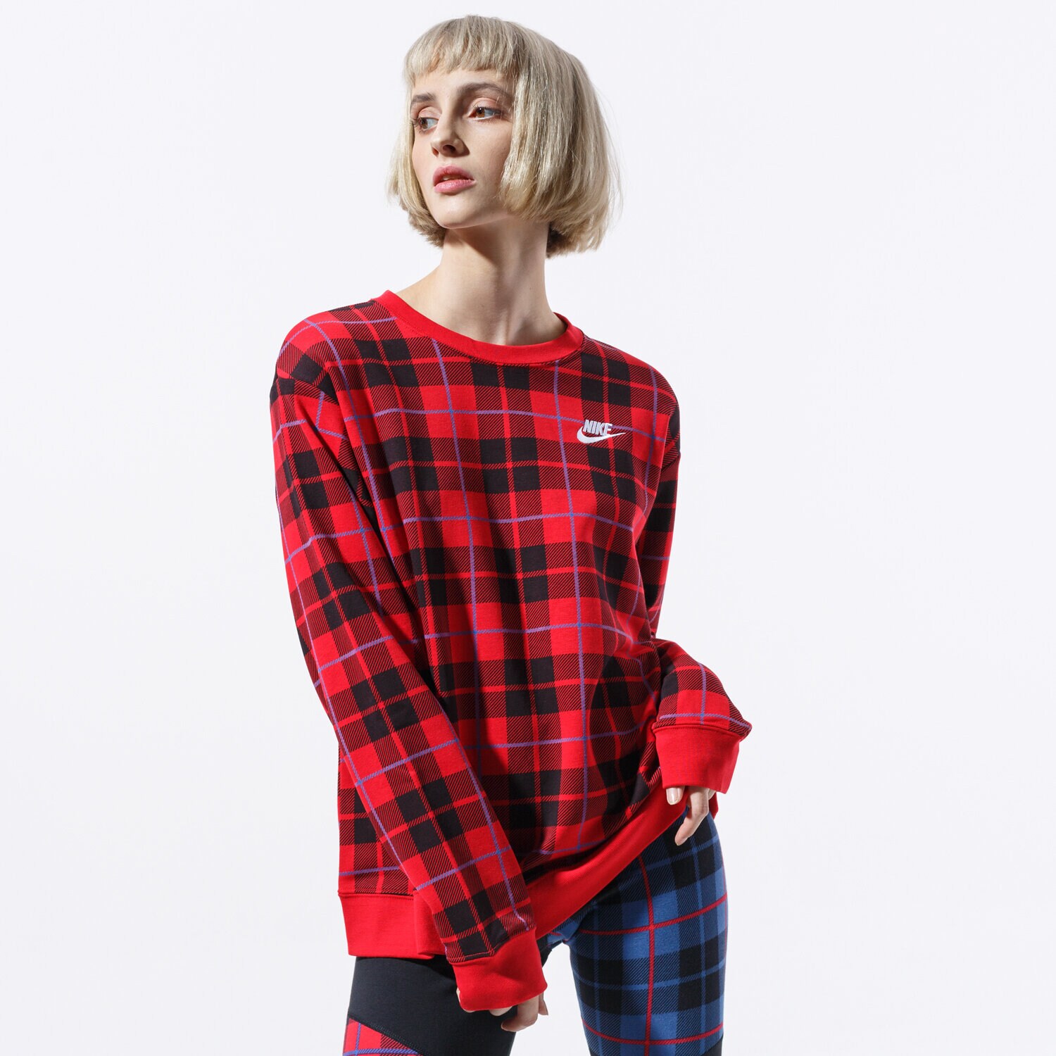 Femei bluză NIKE BLUZĂ W NSW CREW FLC AOP PLAID CI5041-657 Mulicolor
