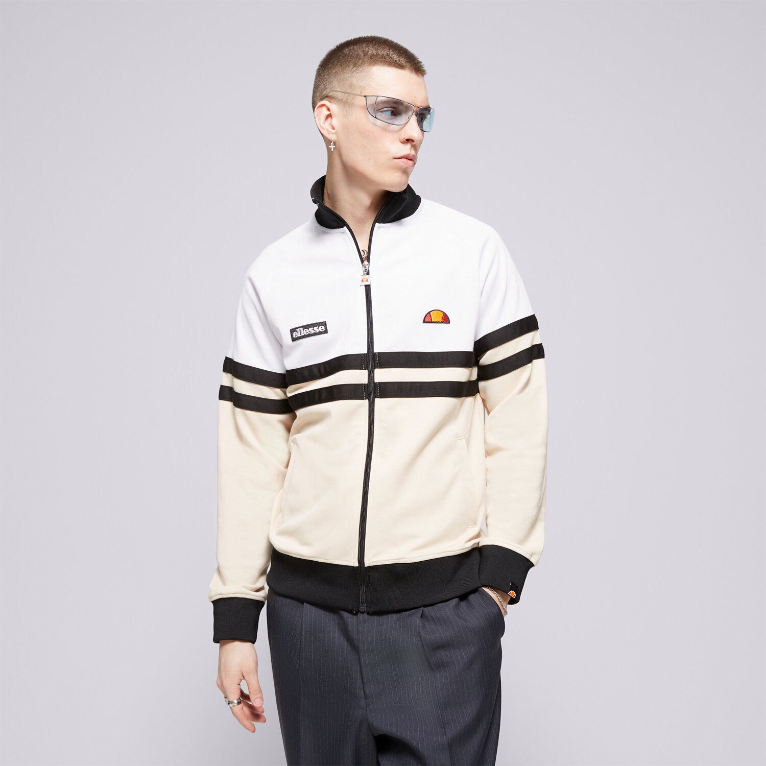 Bărbați bluză ELLESSE BLUZĂ RIMINI WHT/OFF WHT TRACK TOP SHR00892623 Alb