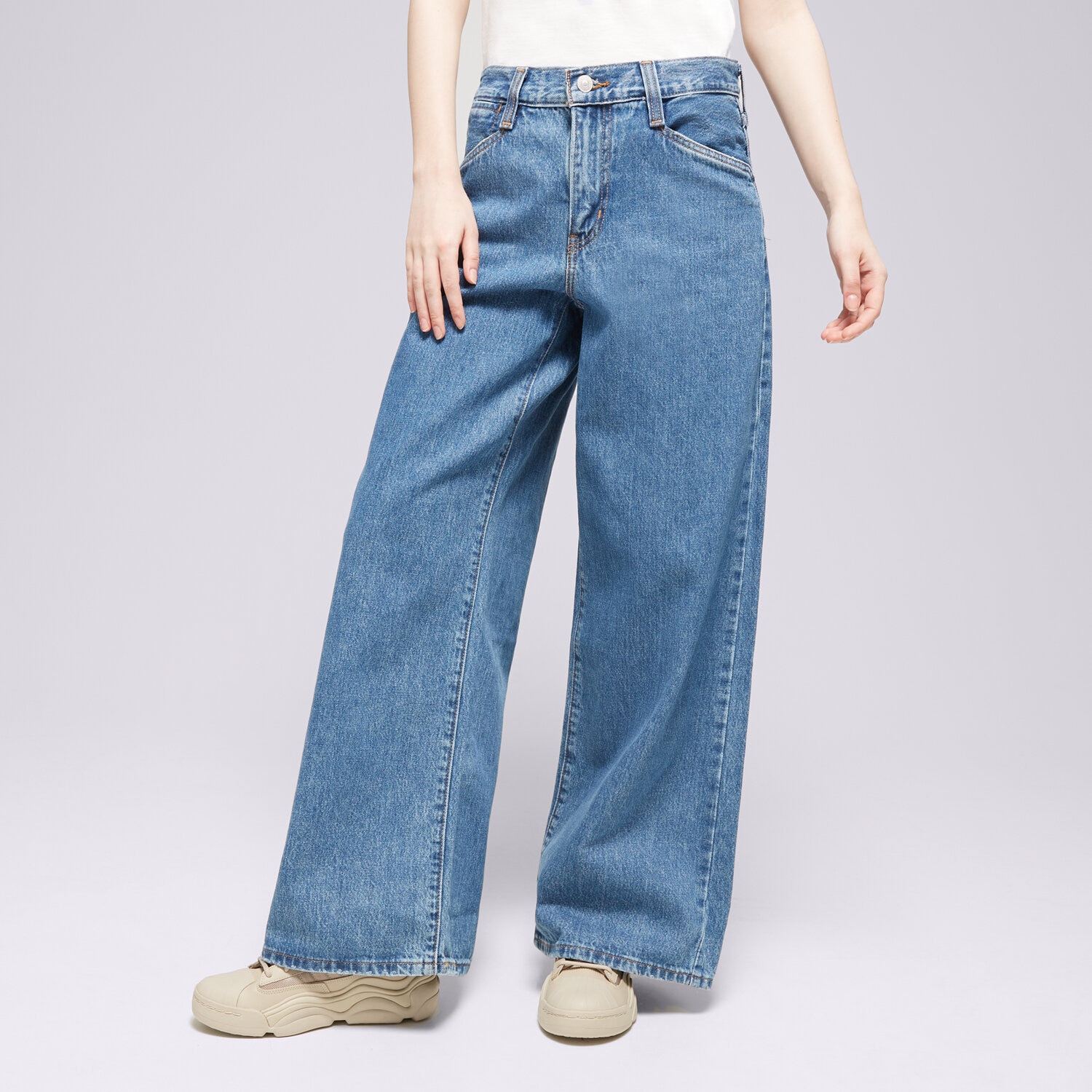 Femei pantaloni LEVI'S PANTALONI  94 BAGGY WIDE LEG MED. INDIGO A5929-0002 Albastru