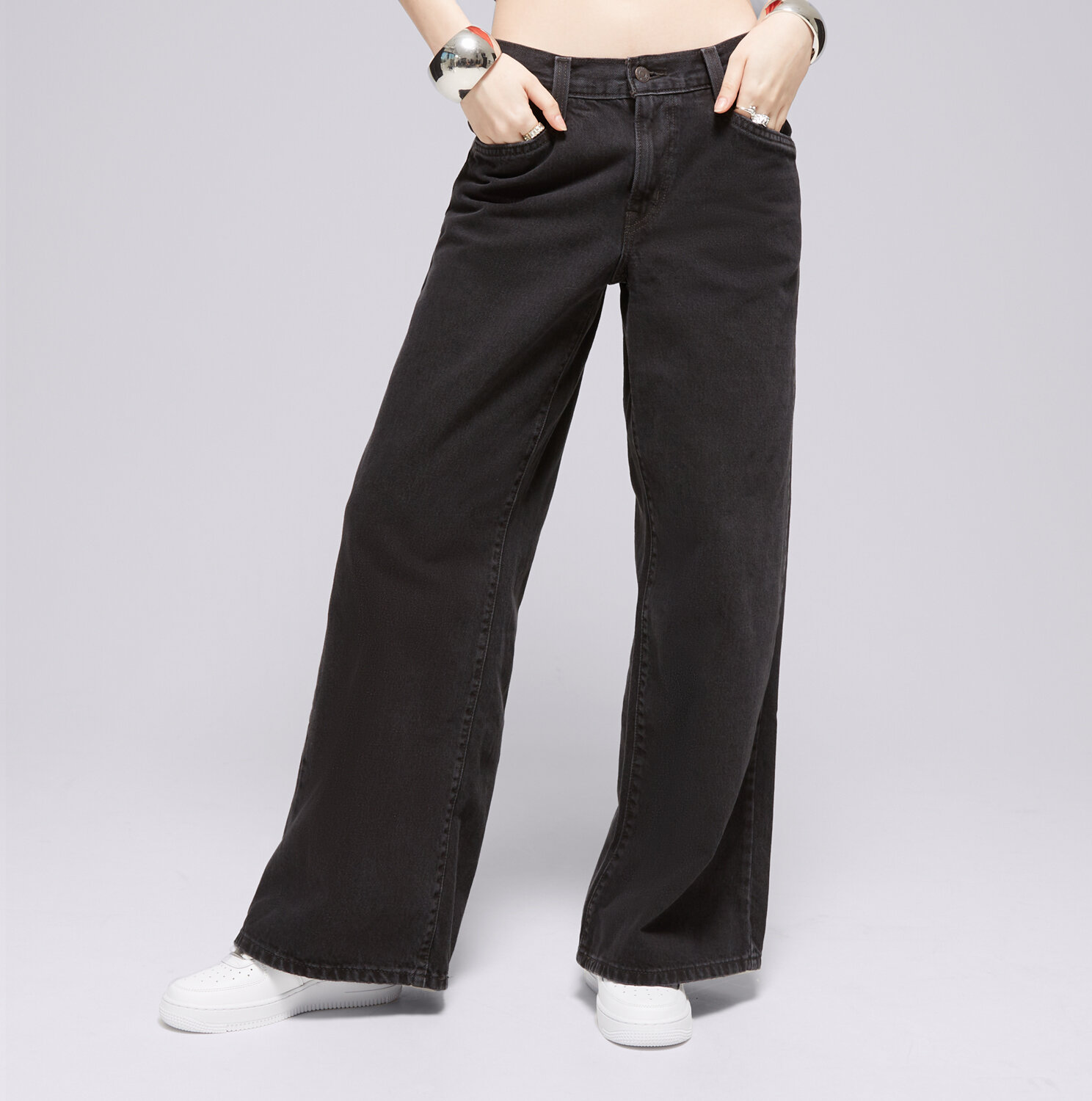 Femei pantaloni LEVI'S PANTALONI  94 BAGGY WIDE LEG BLACKS