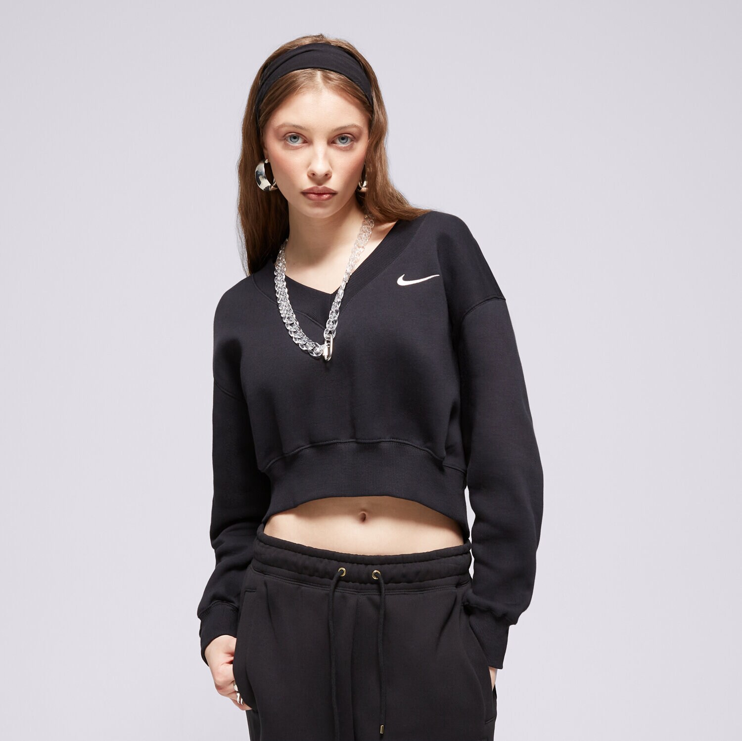 Femei bluză NIKE BLUZĂ W NSW PHNX FLC CROP VNECK FN3651-010 Negru