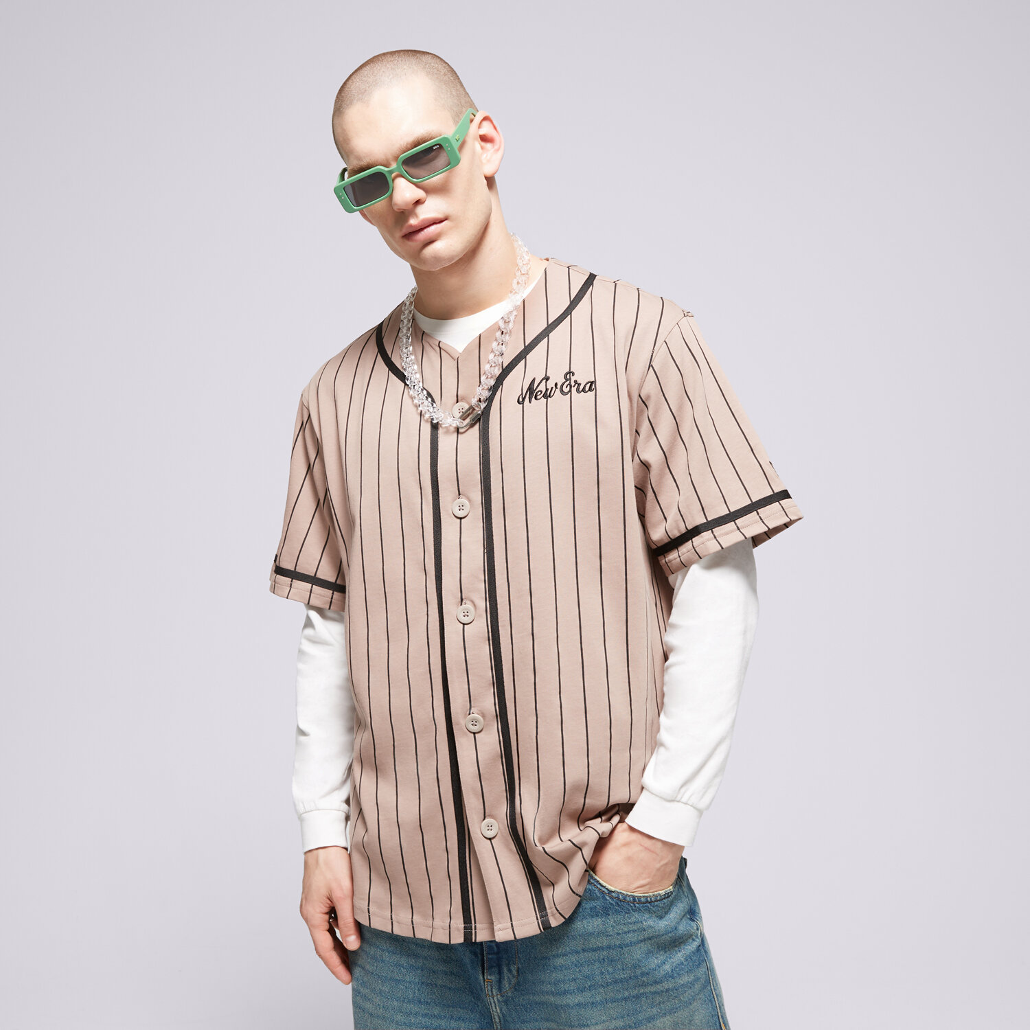 Bărbați tricou NEW ERA TRICOU NE PINSTRIPE JERSEY NONE 60435421 Bej