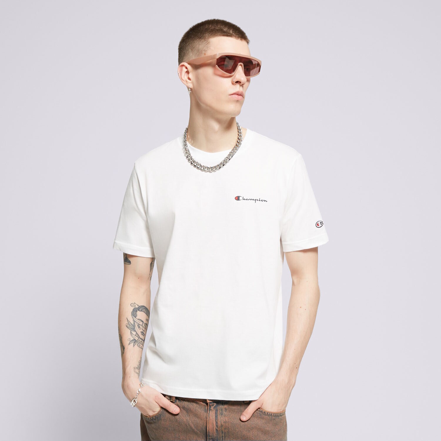 Bărbați tricou CHAMPION TRICOU CREWNECK 219838WW001 Alb