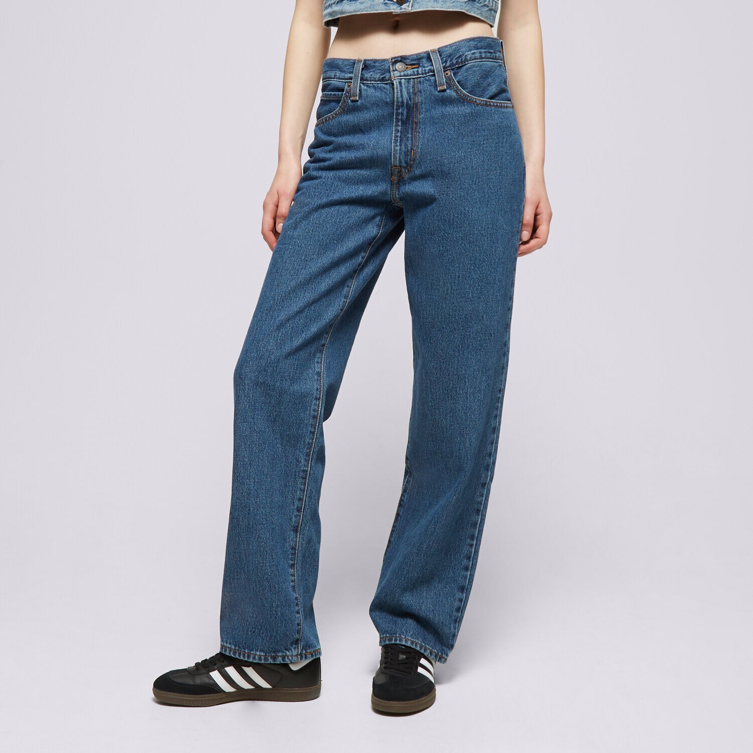 Femei pantaloni LEVI'S PANTALONI  94 BAGGY MED INDIGO - WORN IN A3510-0028 Bleumarin