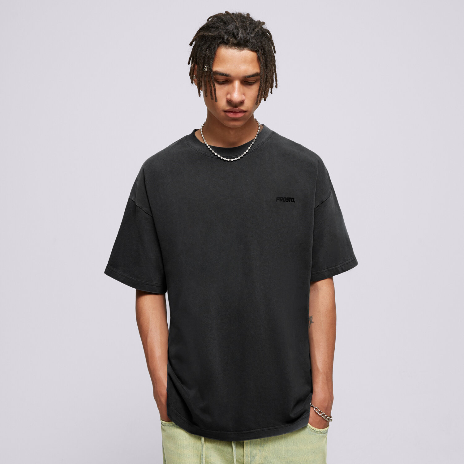 Bărbați tricou PROSTO  TRICOU BLAC WASHED BLACK KL241MTEE1231 Negru