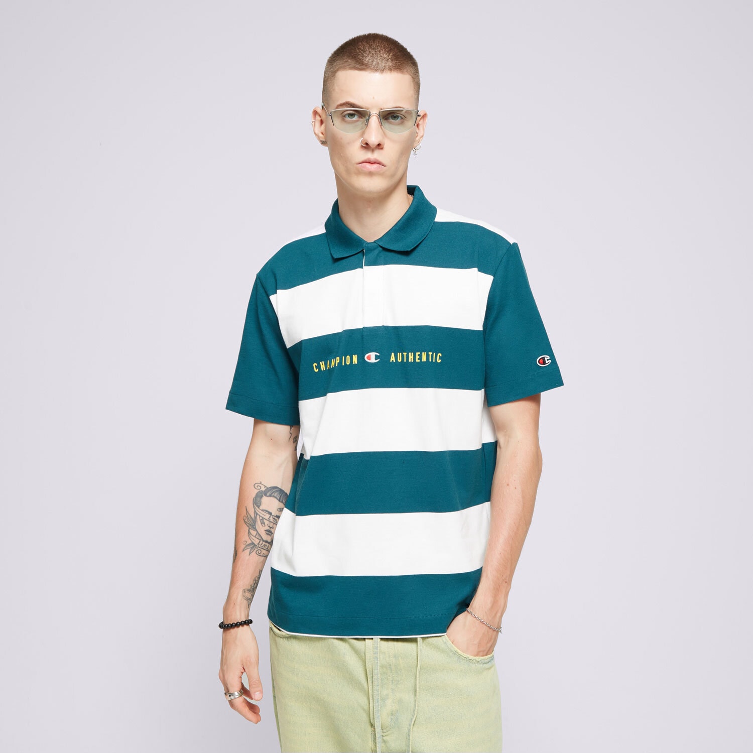 Bărbați tricou CHAMPION POLO STRIPED POLO 219858GS549 Verde