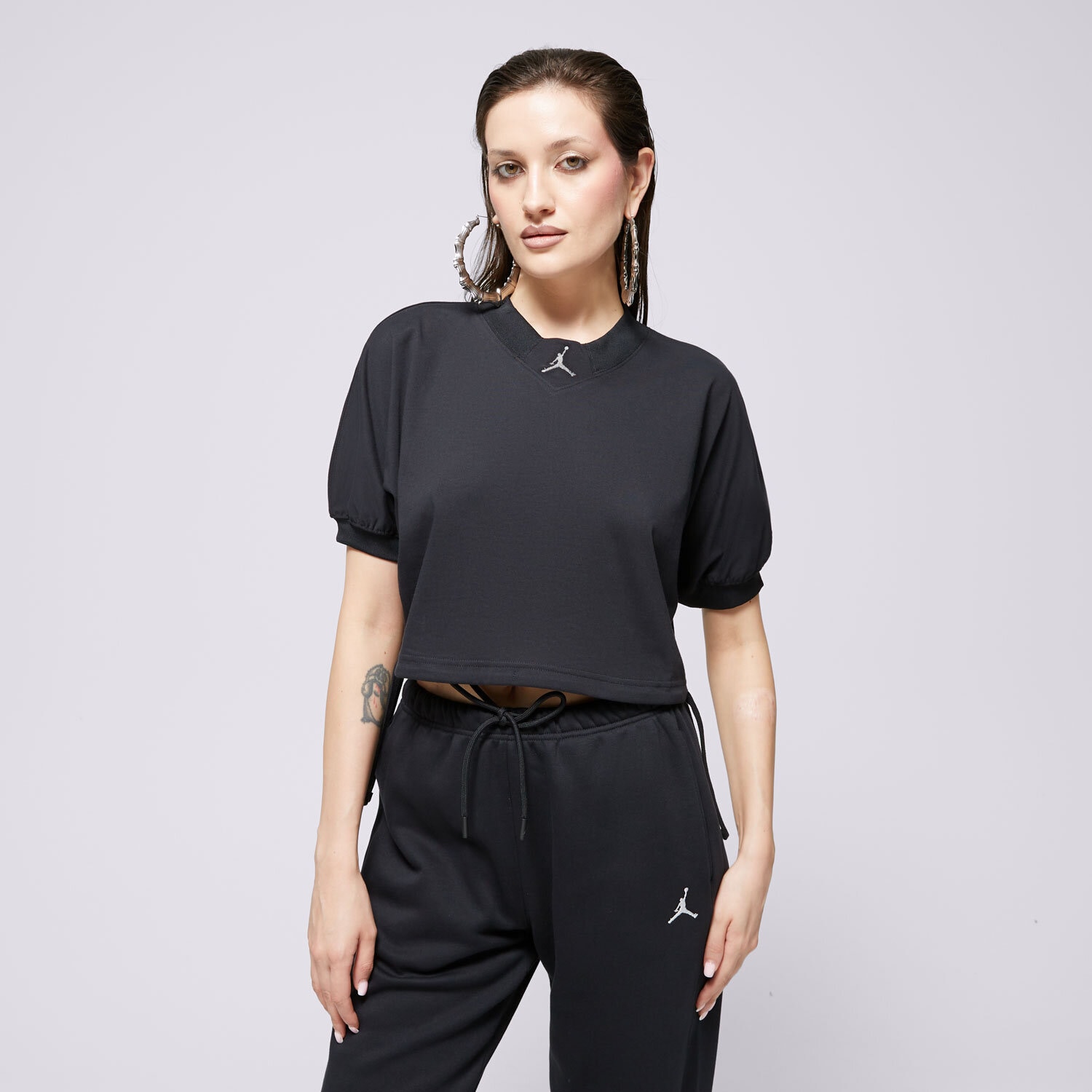 Femei tricou JORDAN TRICOU W J SS KNIT SLD TOP FN5727-010 Negru