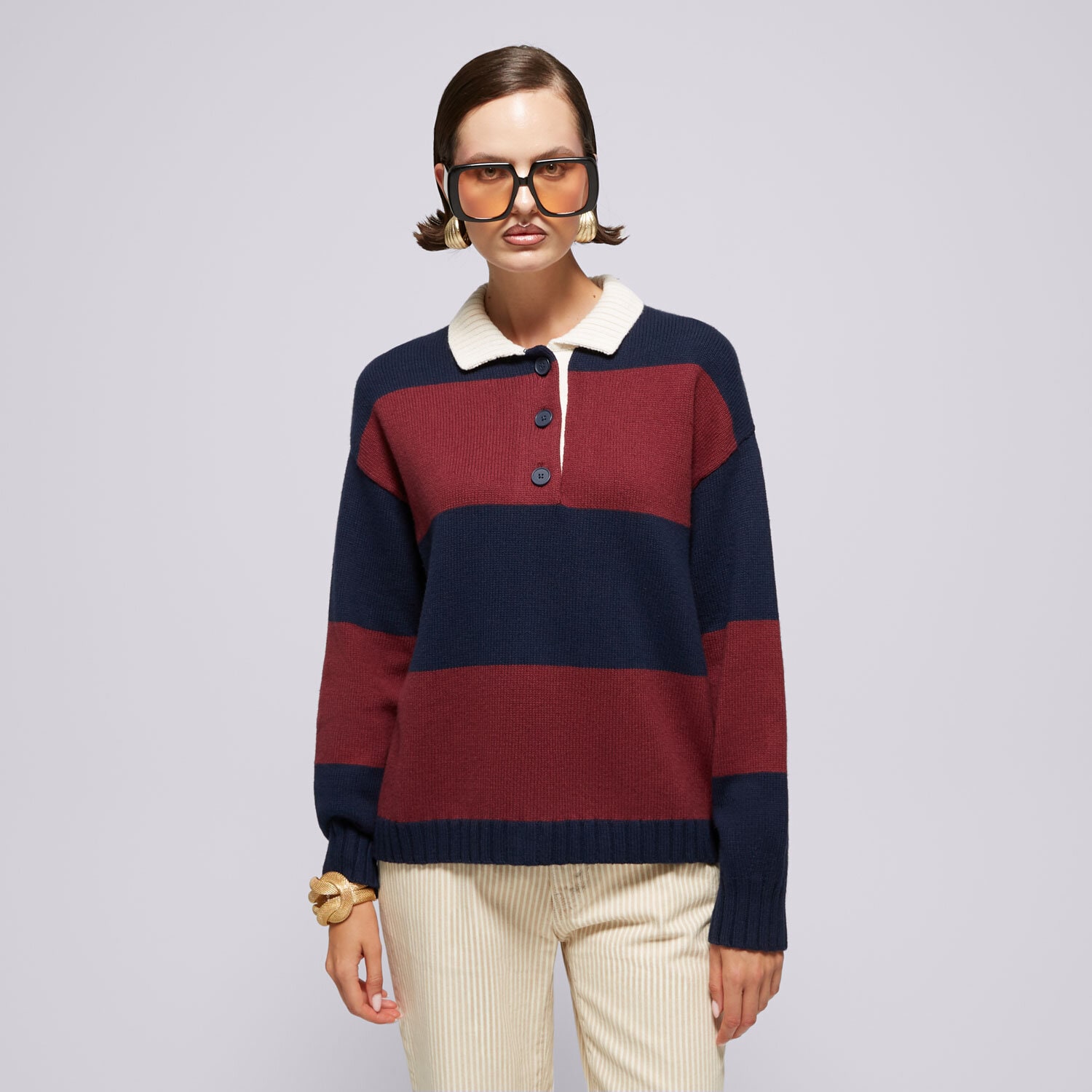 Femei bluză LEVI'S PULOVĂR IVY LEAGUE STRIPED SWEATER REDS A8504-0001 Bordo
