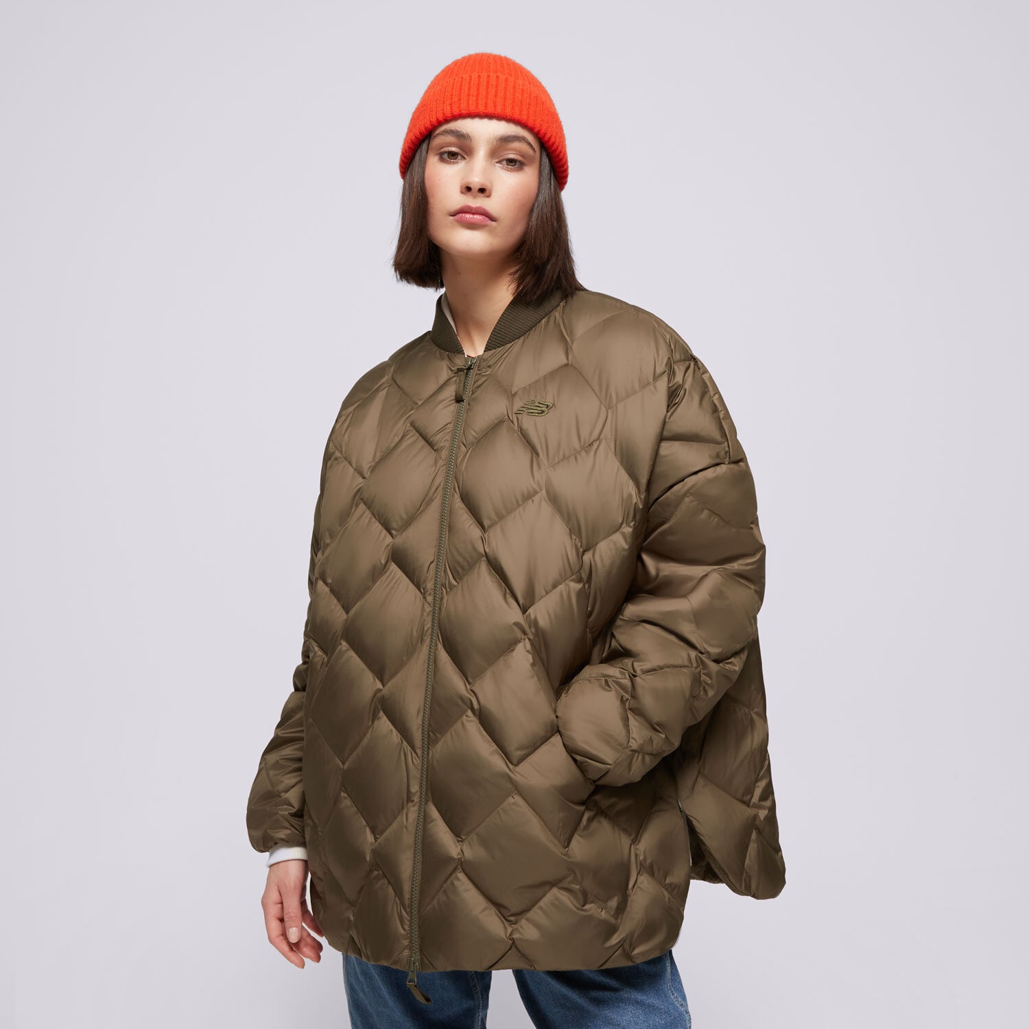 Femei geacă de iarnă NEW BALANCE JACHETĂ PINNACLE BOMBER FRENCH WJ43503DMO Kaki