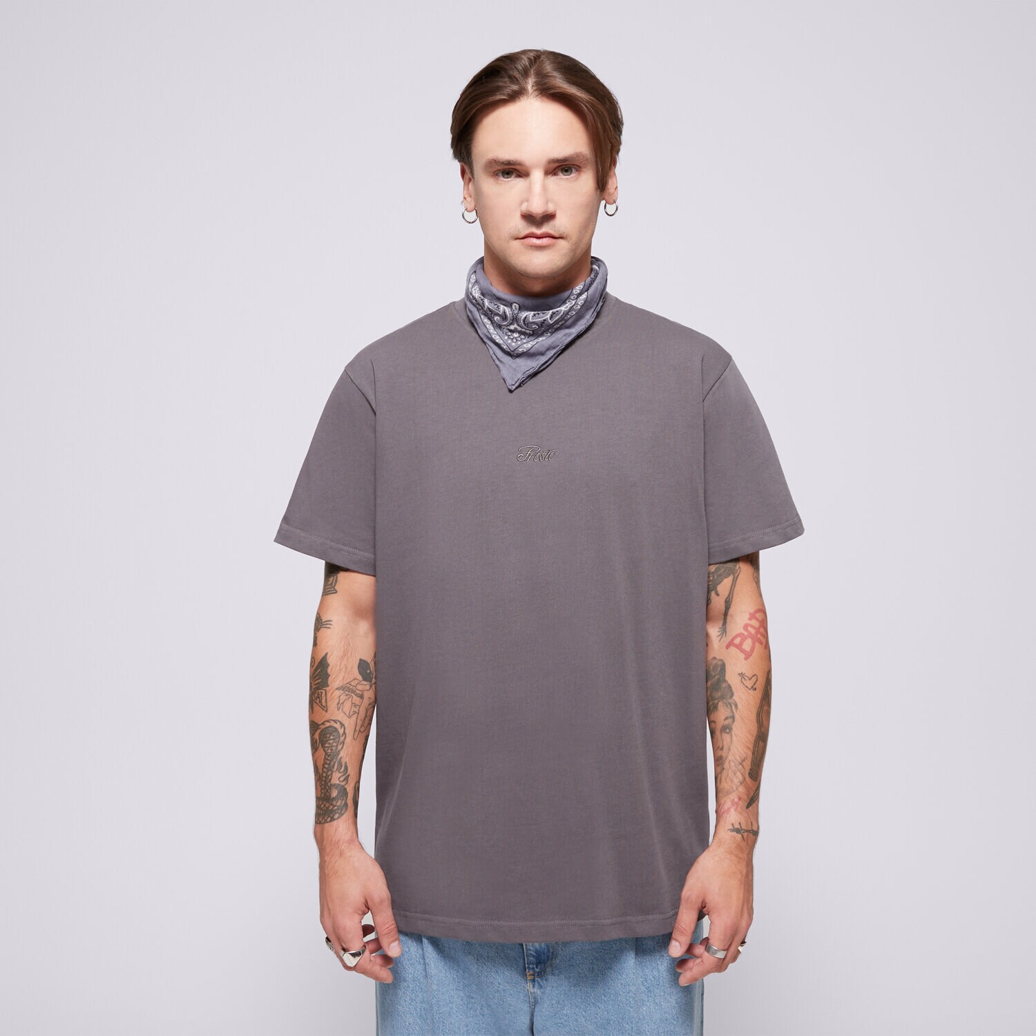 Bărbați tricou PROSTO TRICOU ESSENTIAL GRAPHITE KL242MTEE1223 Gri
