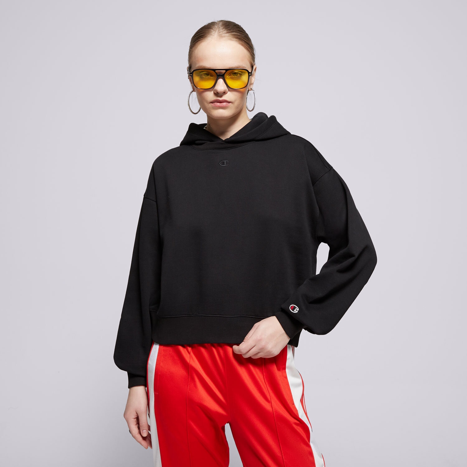 Femei bluză CHAMPION BLUZĂ CU GLUGĂ HOODED SWEATSHIRT 117539KK001 Negru