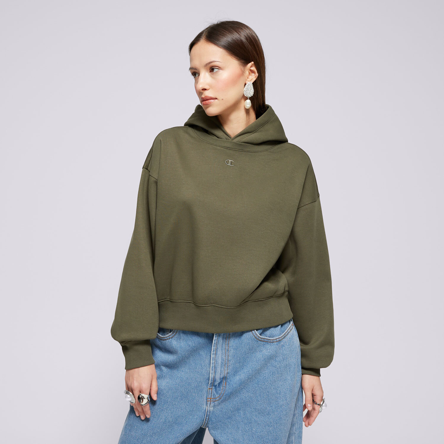 Femei bluză CHAMPION BLUZĂ CU GLUGĂ HOODED SWEATSHIRT 117539GS508 Kaki