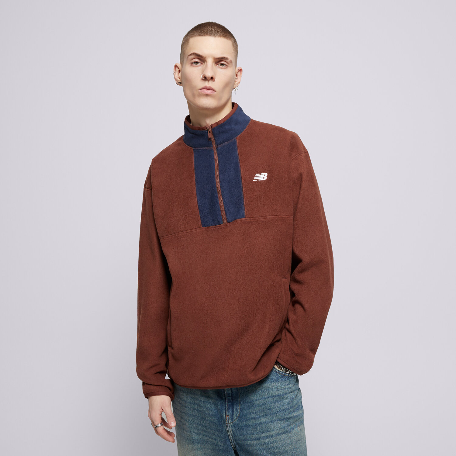 Bărbați bluză NEW BALANCE POLAR FLEECE 1/2 ZIP MT43518ROK Maro