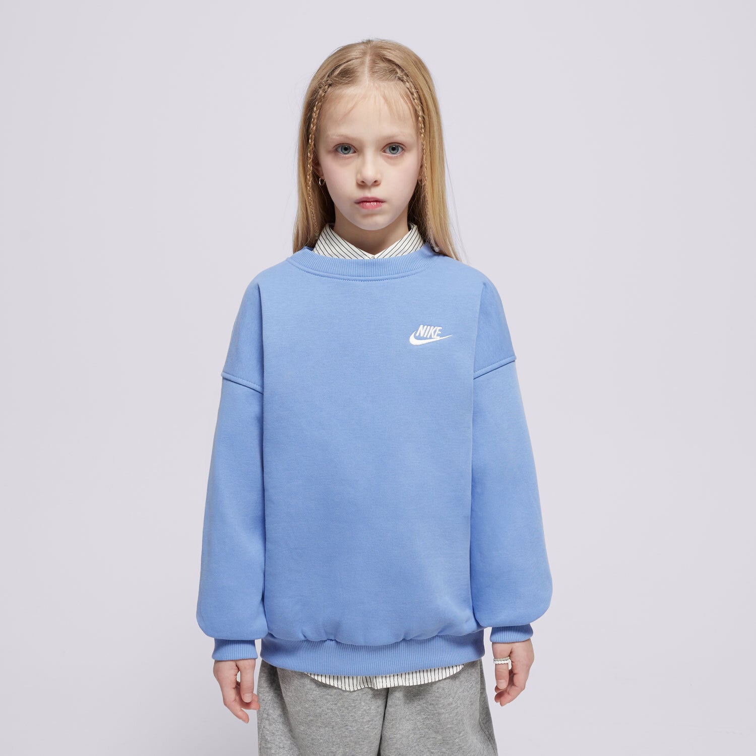 Copii bluză NIKE BLUZĂ G NSW CLUB FLC OVRSZD CREW LBR GIRL FD2923-494 Albastru