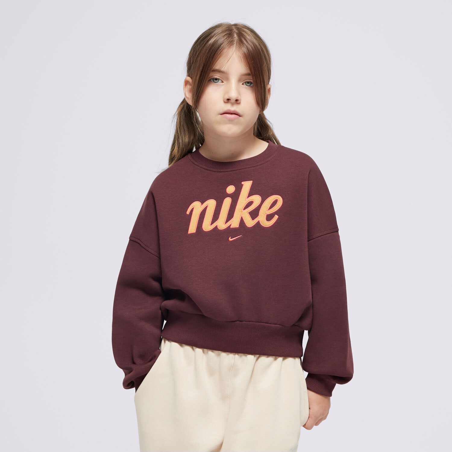 Copii bluză NIKE BLUZĂ G NSW CLUB FLC BXY CRW GX STAR GIRL FZ5566-652 Maro