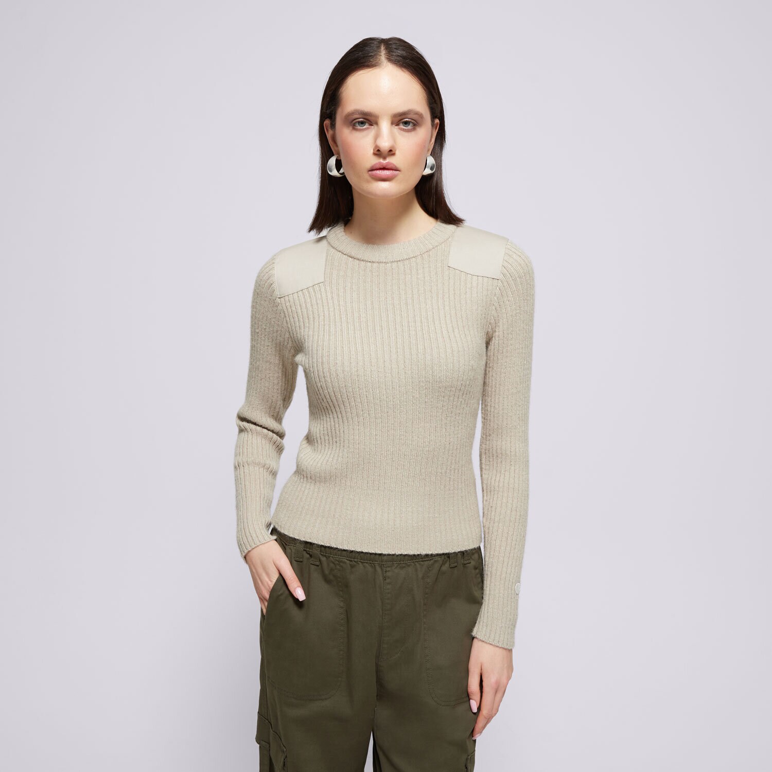 Femei tricou CHAMPION PULOVĂR CREWNECK SWEATER 117495ES057 Bej