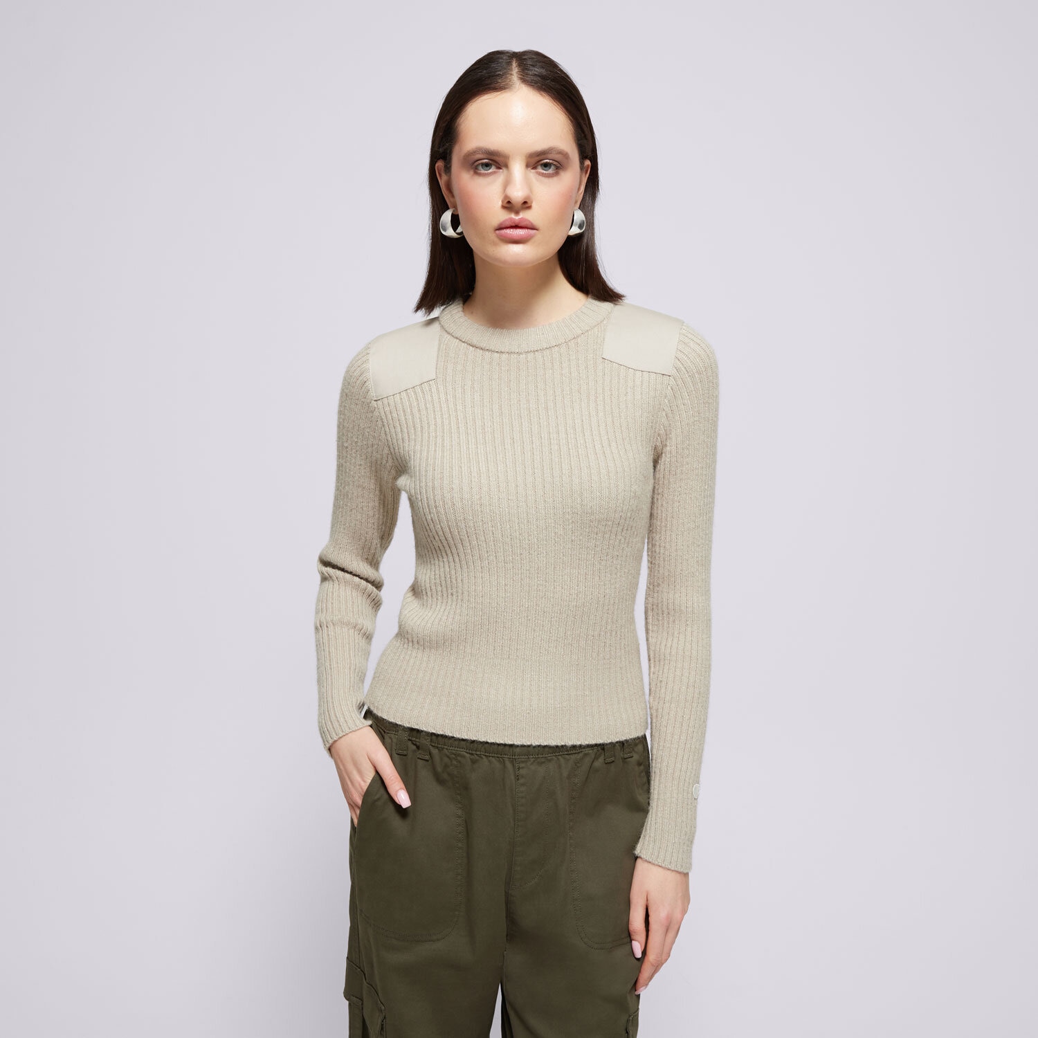 Femei tricou CHAMPION PULOVĂR CREWNECK SWEATER 117495ES057 Bej