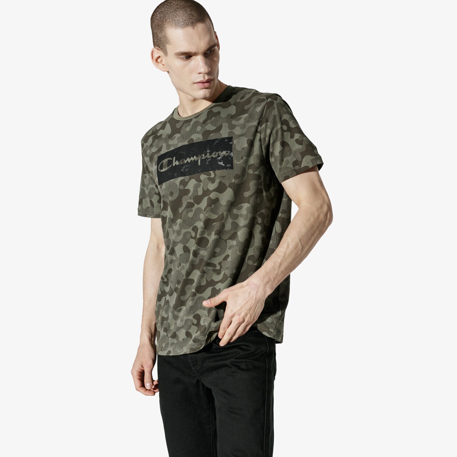 Bărbați tricou CHAMPION TRICOU SS PRINTED TRICOU CHZ191183-001 Verde