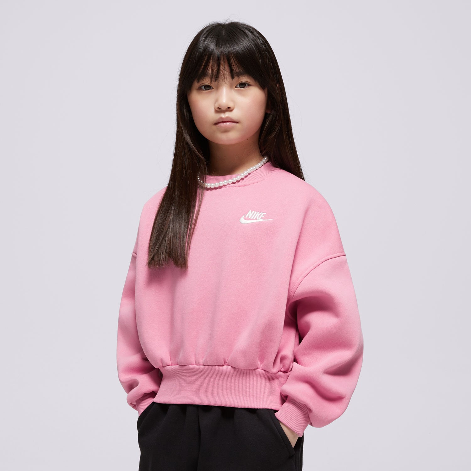 Copii bluză NIKE BLUZĂ G NSW CLUB FLC BXY CRW LBR GIRL FZ9244-646 Roz